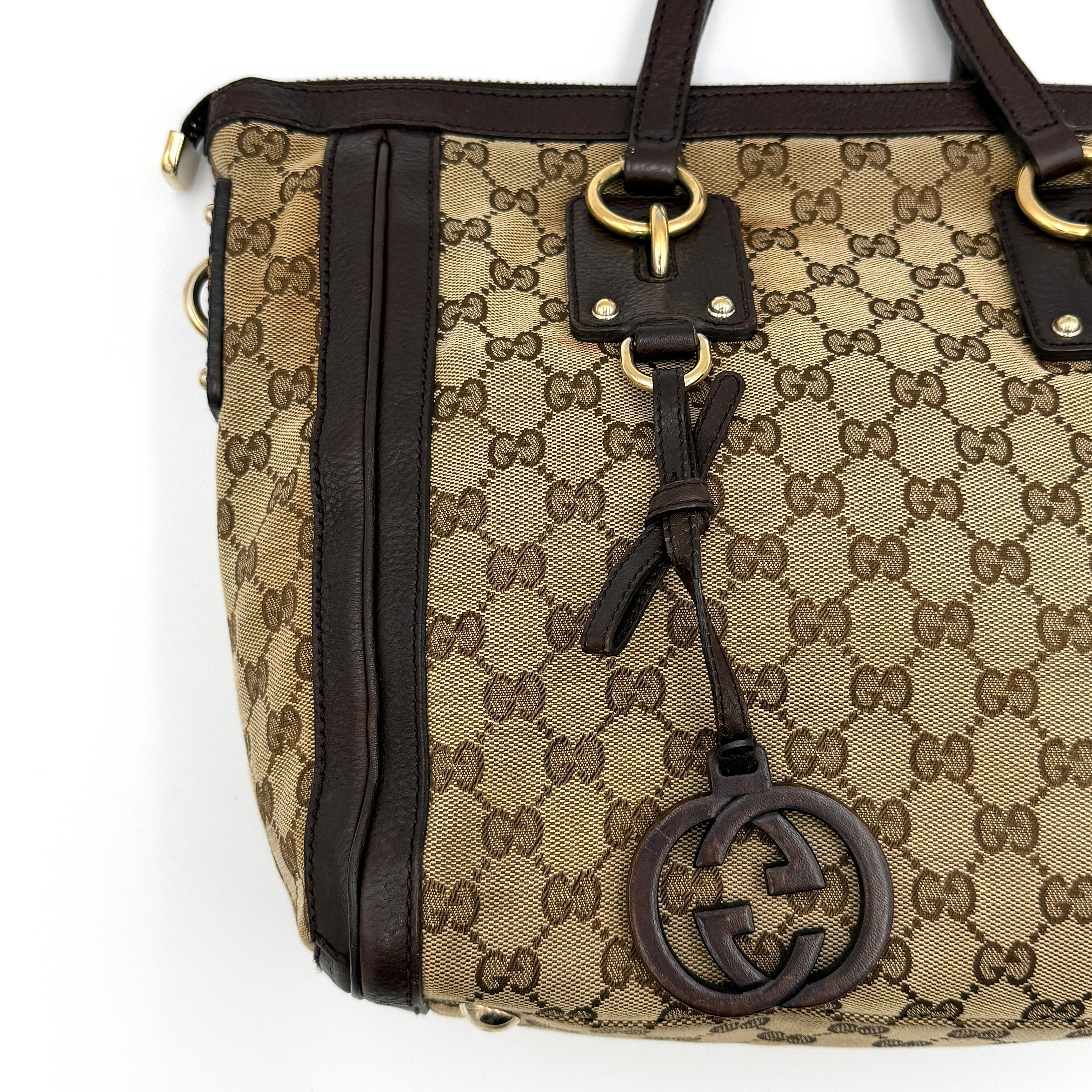 Gucci GG Monogram Charm Tote Bag Beige/Brown