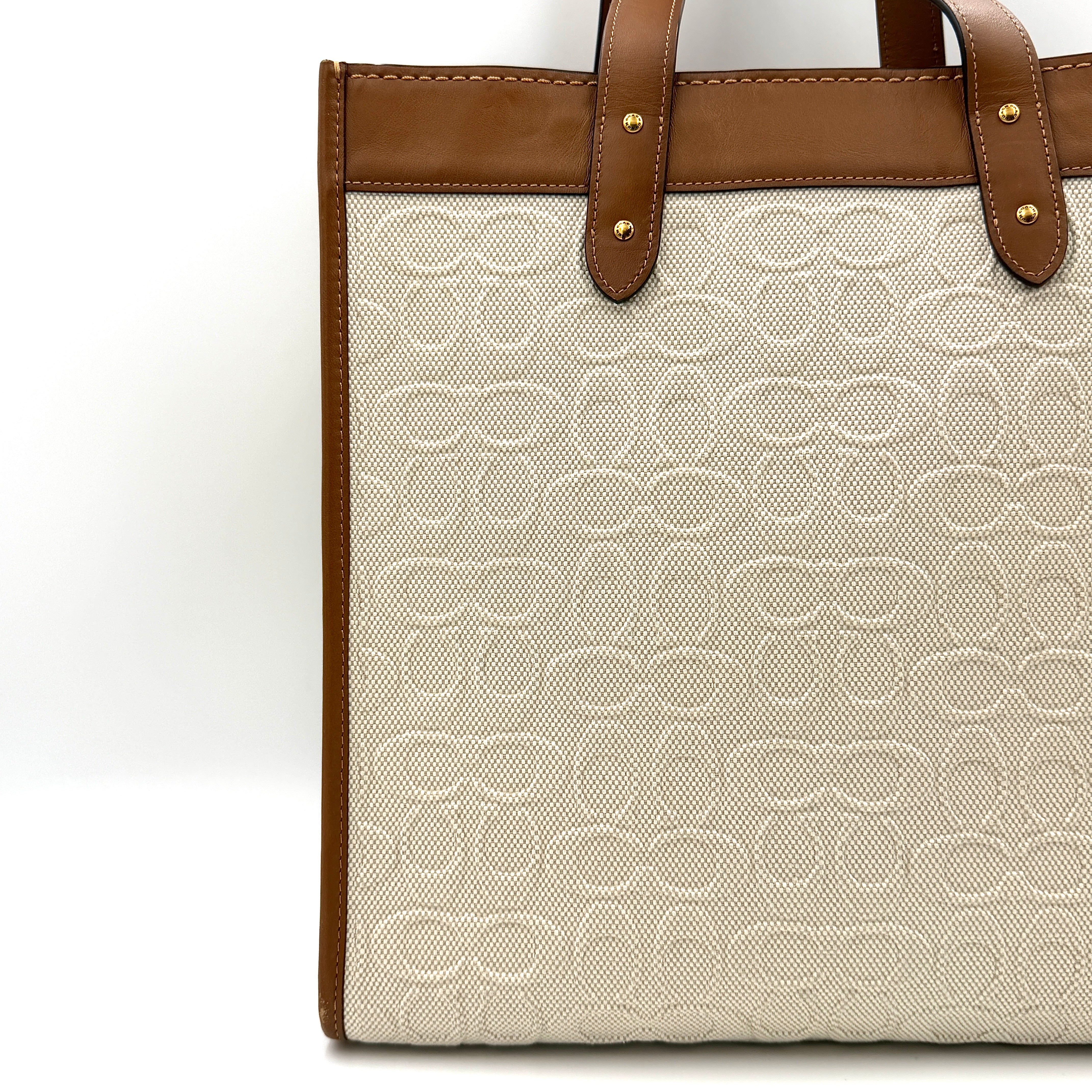 Coach 2Way Signature Field Tote Bag Cream/Tan