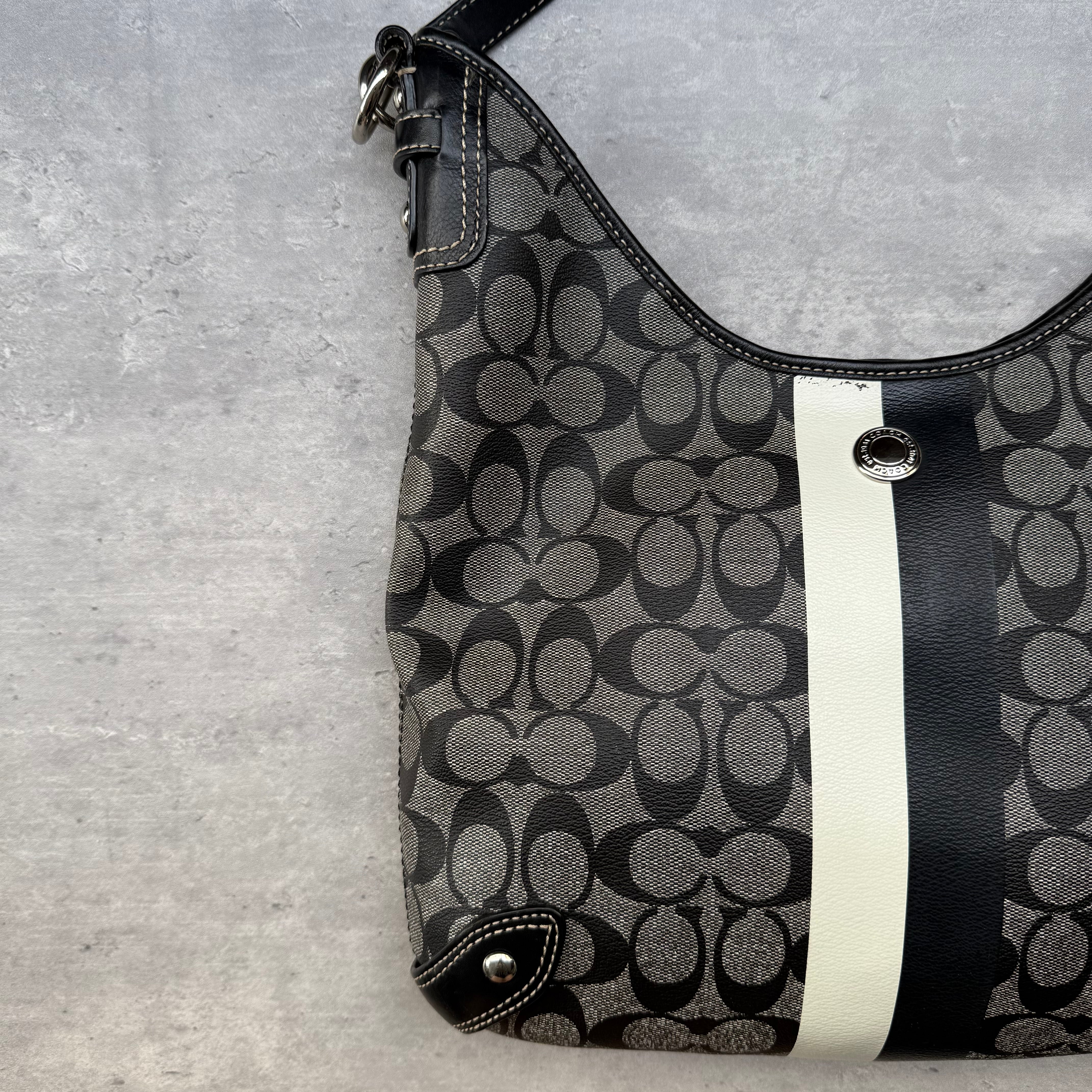 Coach Heritage Stripe Chelsea Hobo ShoulderBag Black/Grey