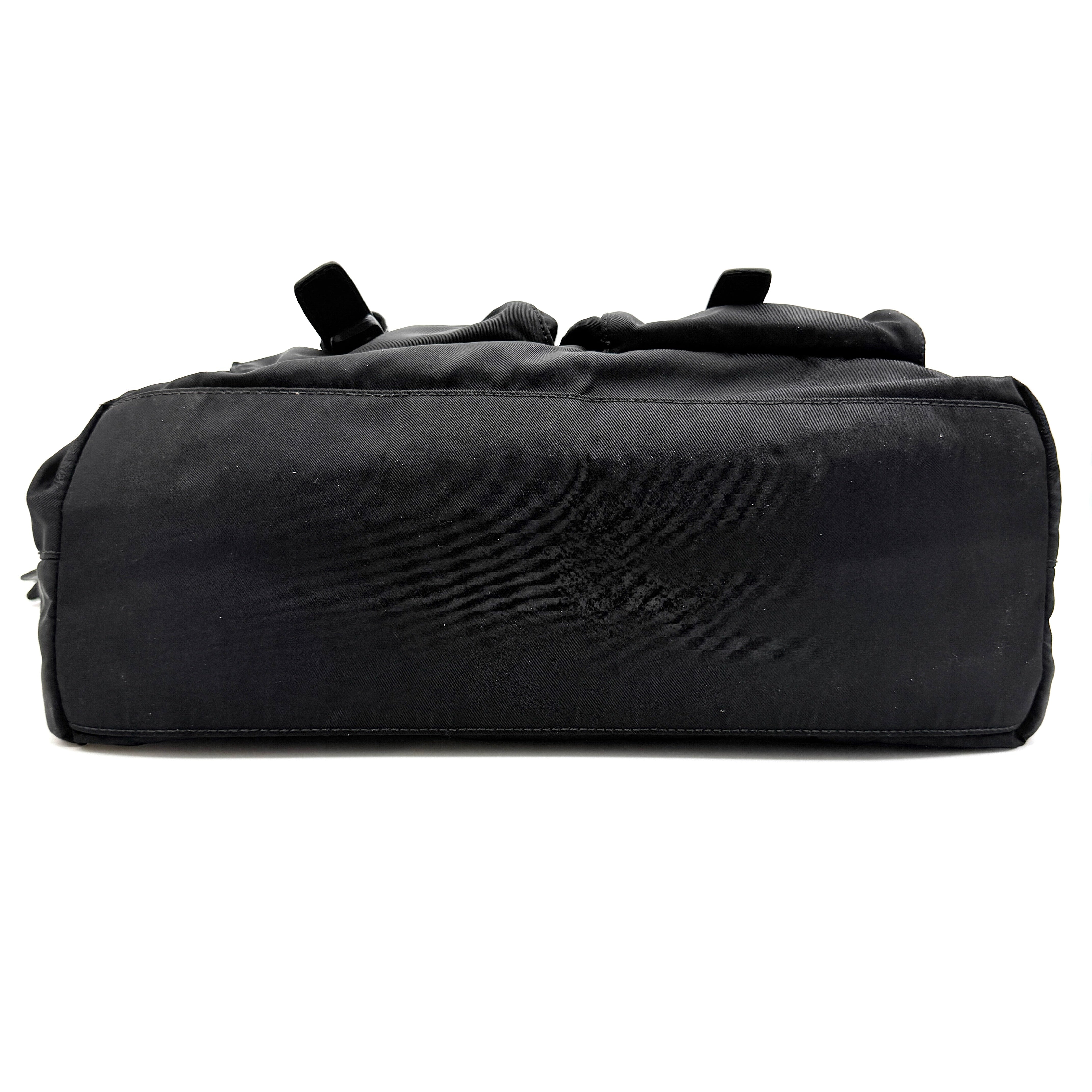 Prada Tessuto Nylon Front Buckle Tote Bag Black