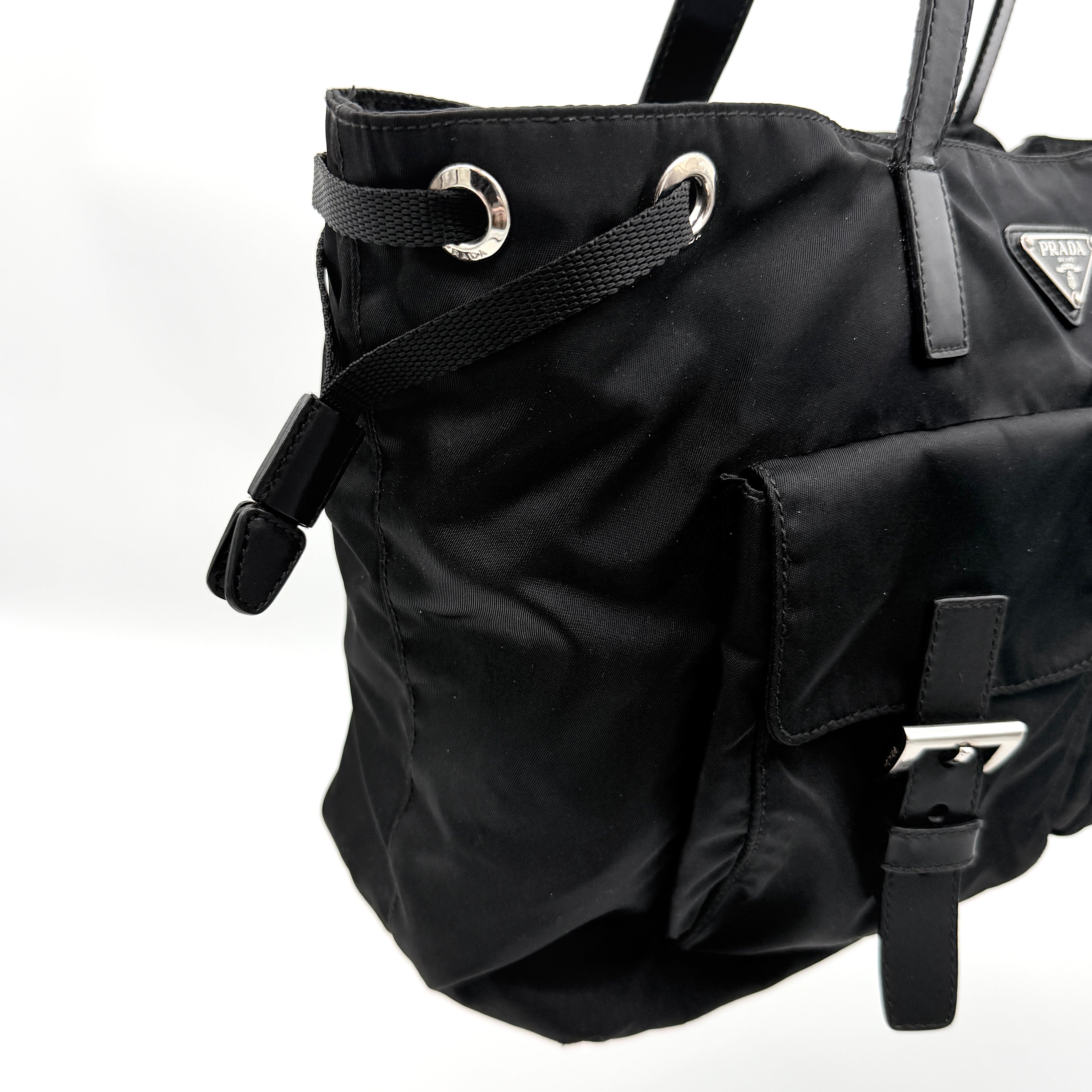 Prada Tessuto Nylon Front Buckle Tote Bag Black