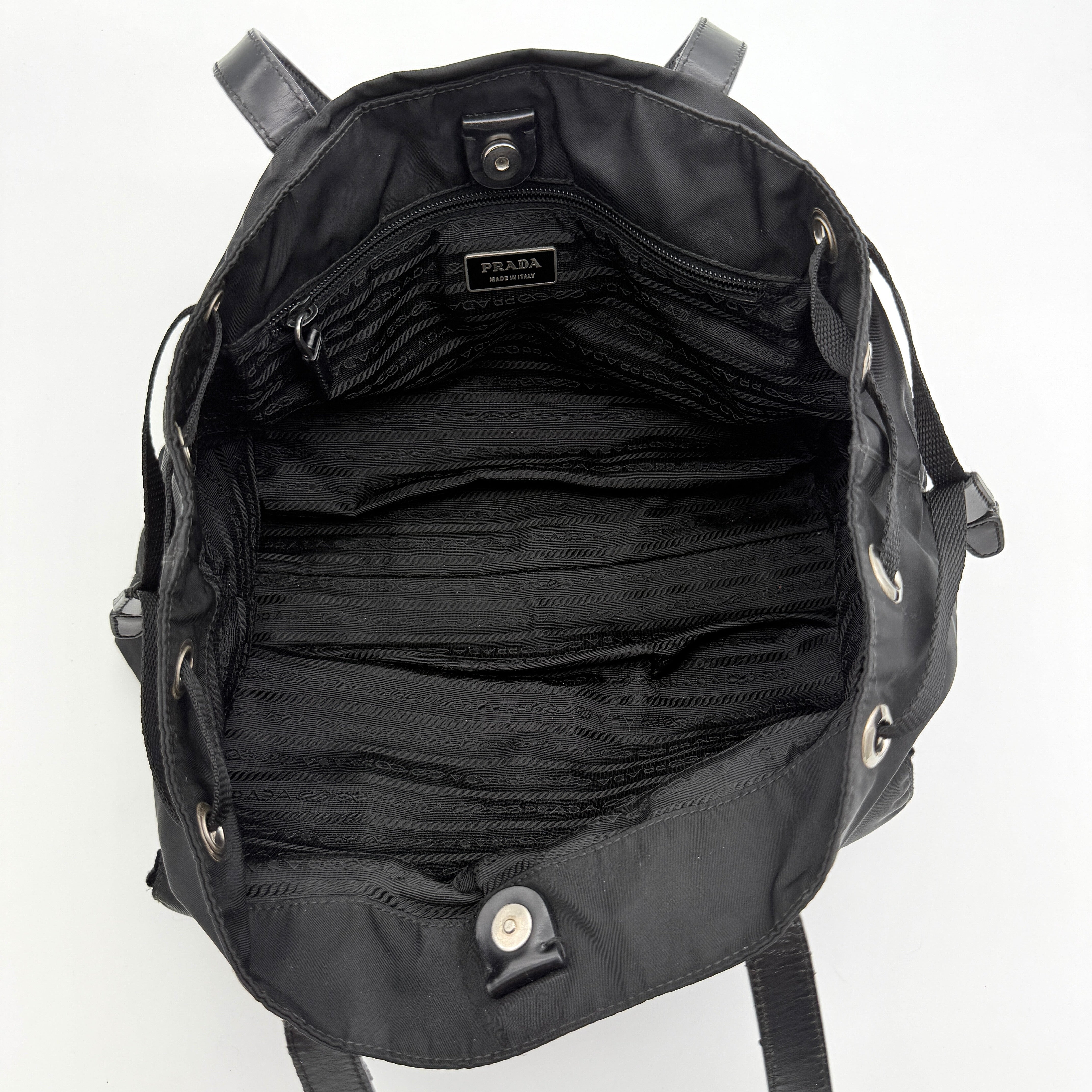 Prada Tessuto Nylon Front Buckle Tote Bag Black