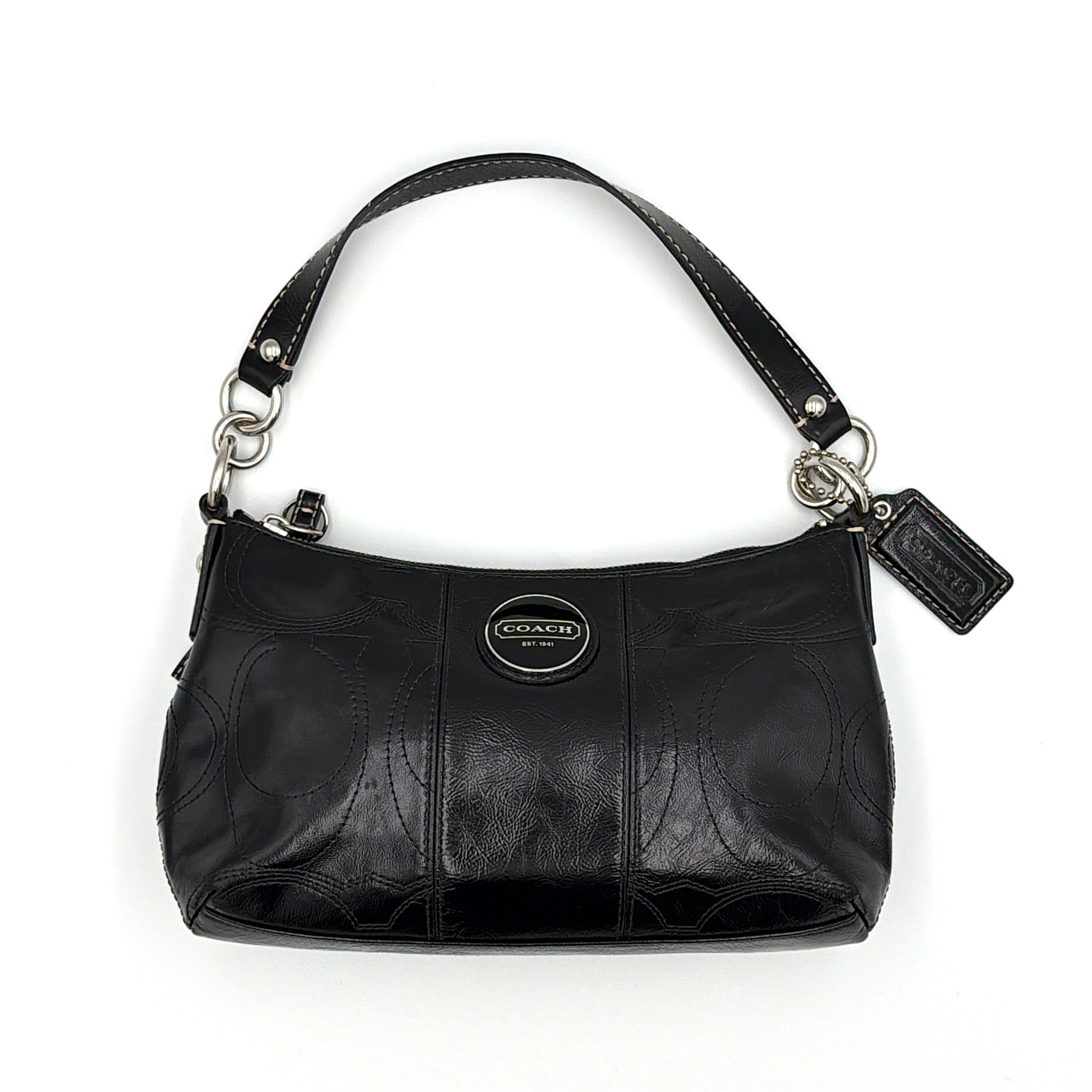 Coach Signature Patent Leather Shoulder Bag Black