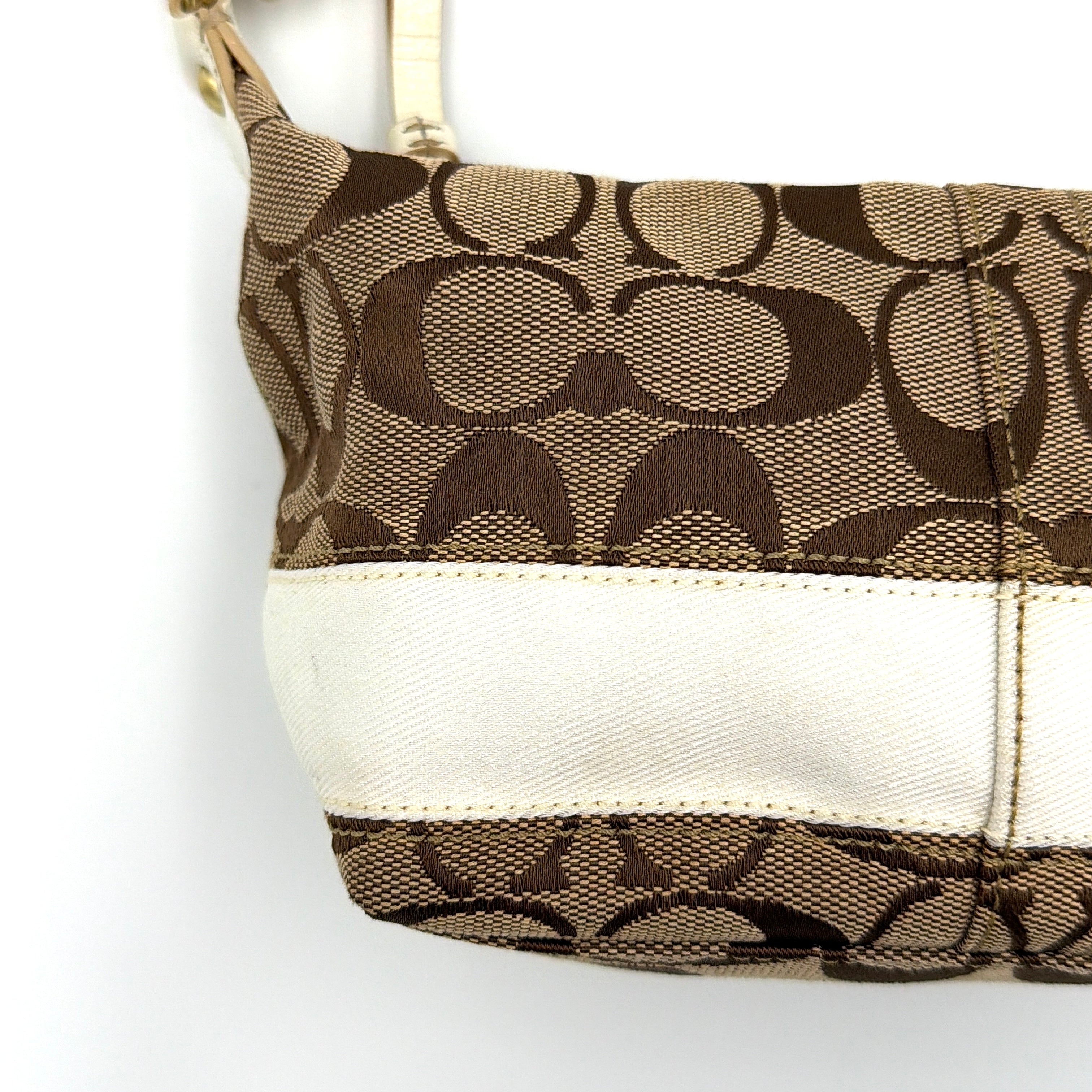 Coach Signature Stripe Mini Hobo Shoulder Bag Beige/Cream