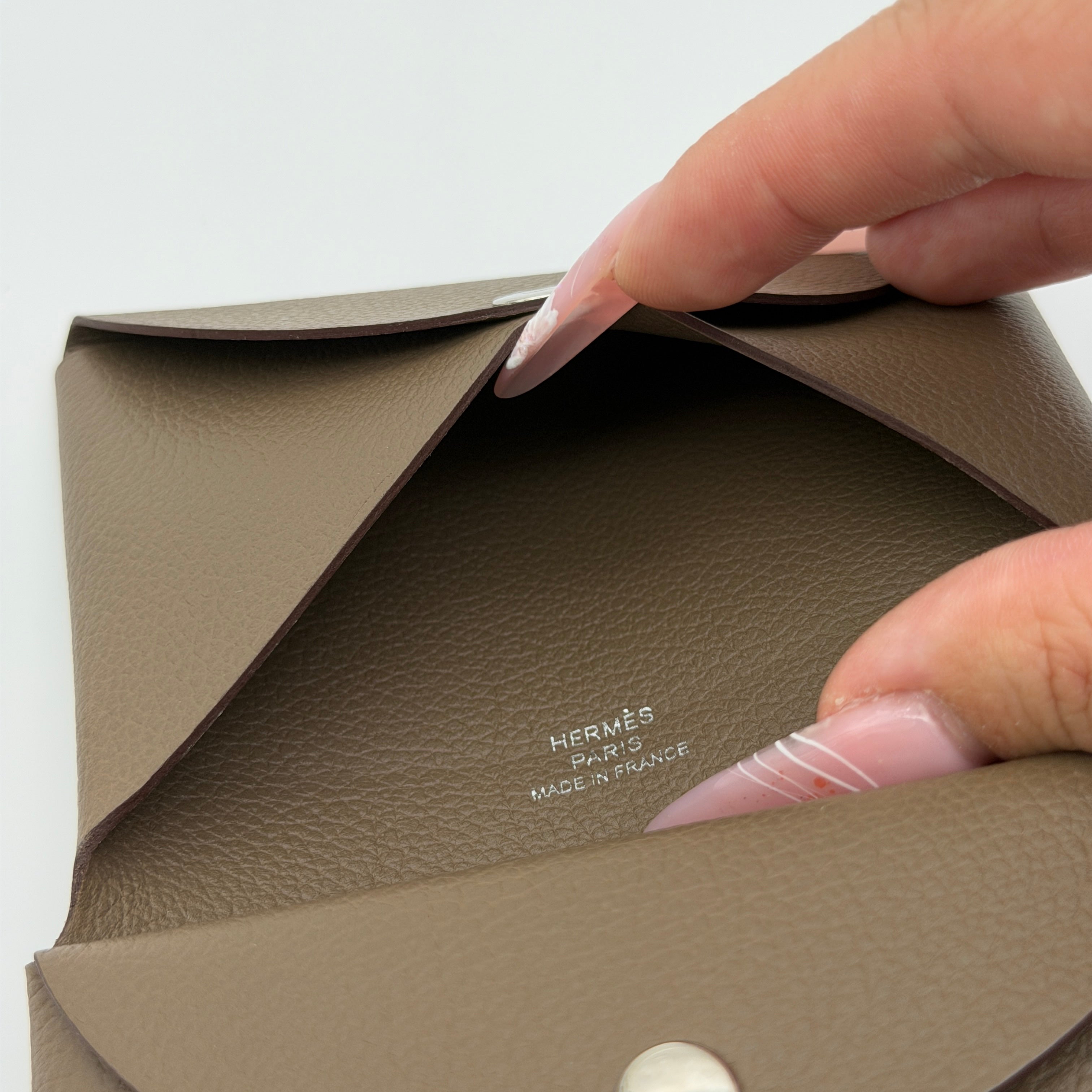 Hermès Calvi Epsom Duo Compact Card Holder Etoupe