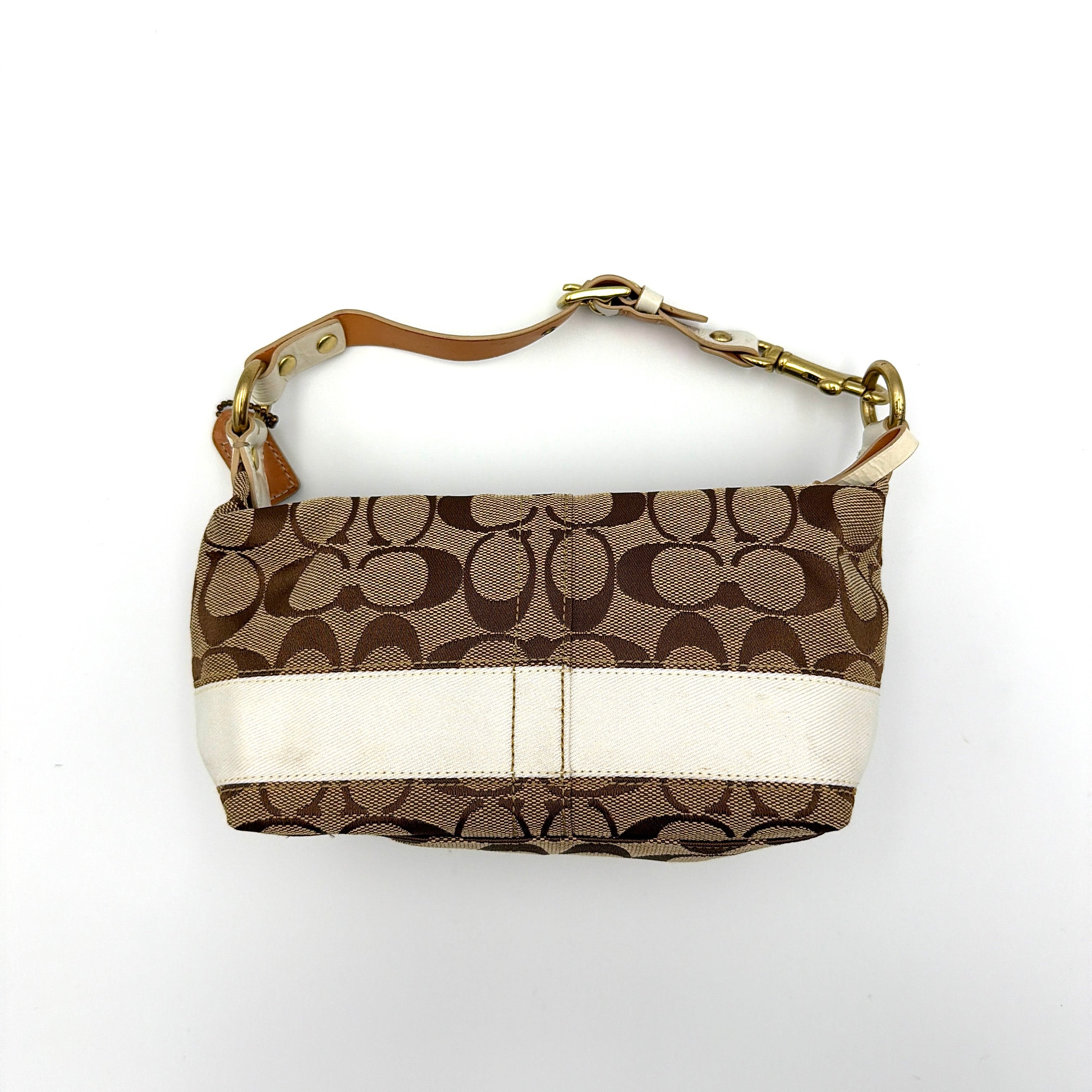 Coach Signature Stripe Mini Hobo Shoulder Bag Beige/Cream