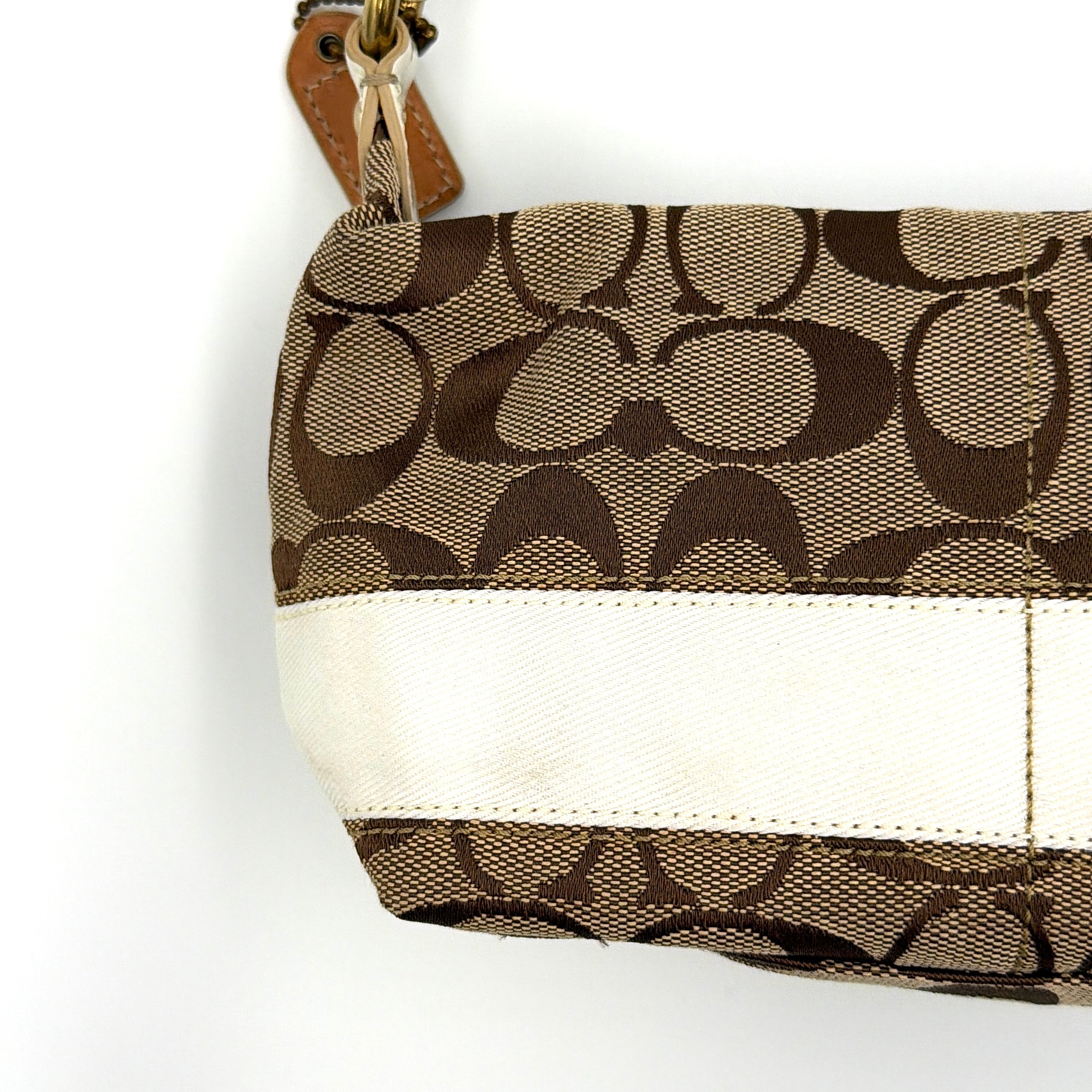 Coach Signature Stripe Mini Hobo Shoulder Bag Beige/Cream
