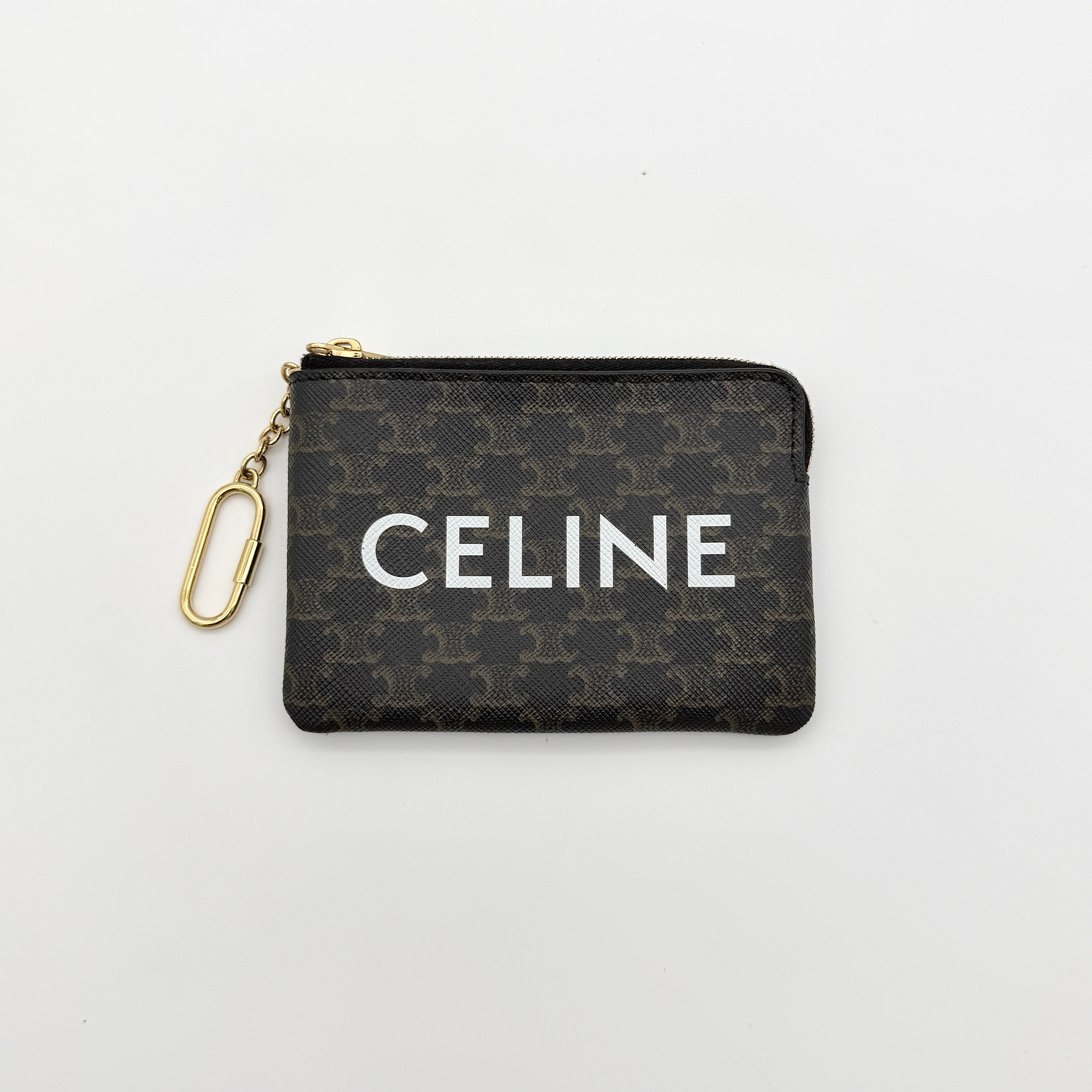 Celine Triomphe Monogram Coin Purse Brown