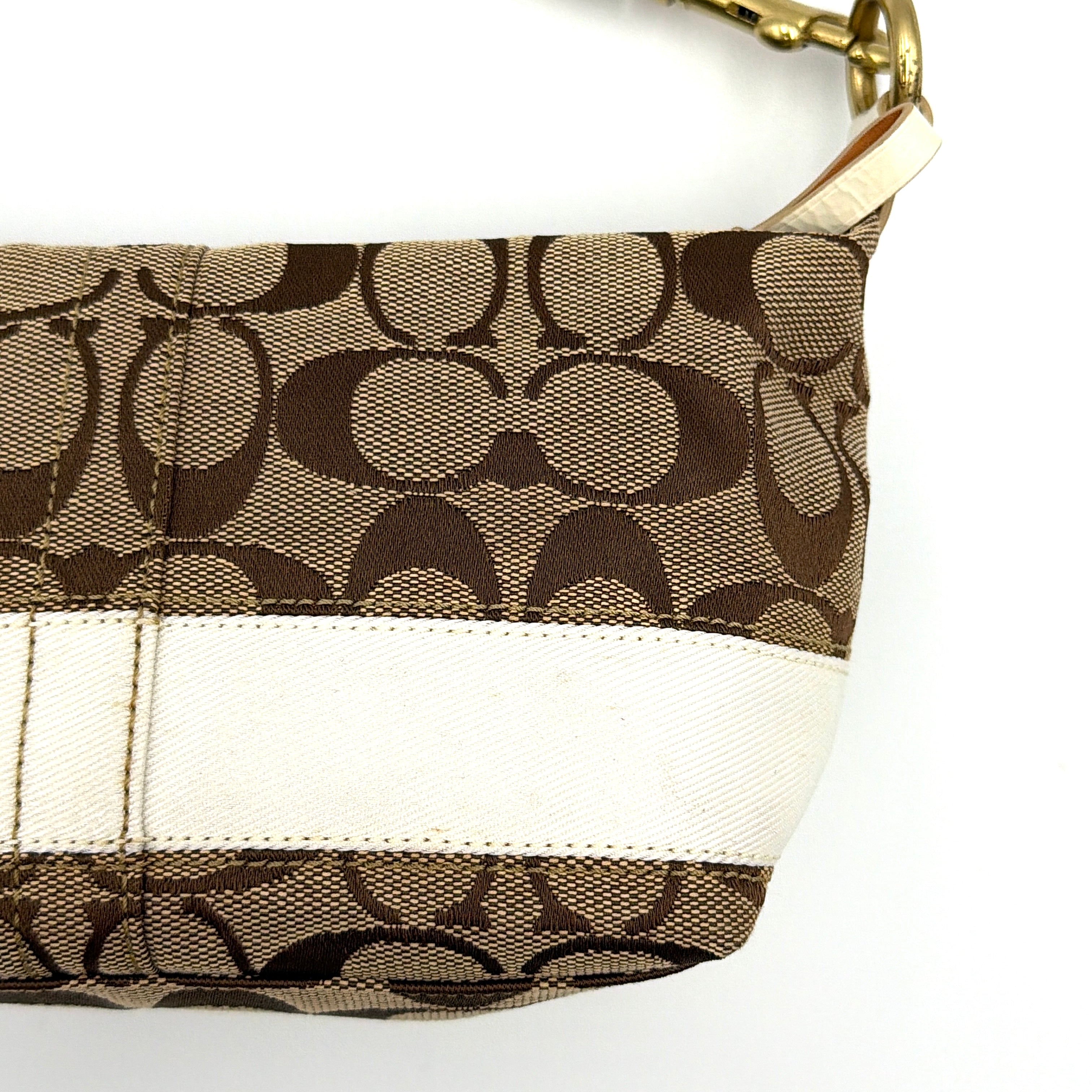 Coach Signature Stripe Mini Hobo Shoulder Bag Beige/Cream