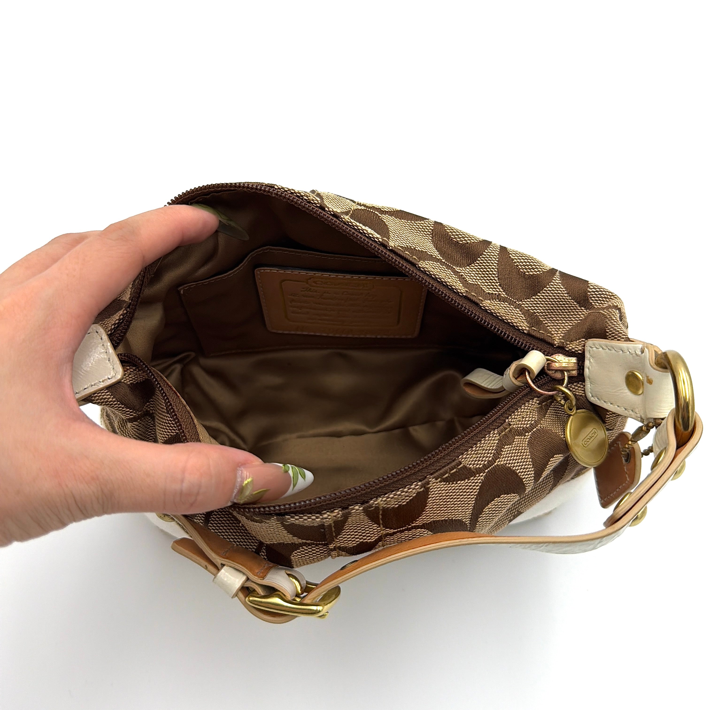 Coach Signature Stripe Mini Hobo Shoulder Bag Beige/Cream