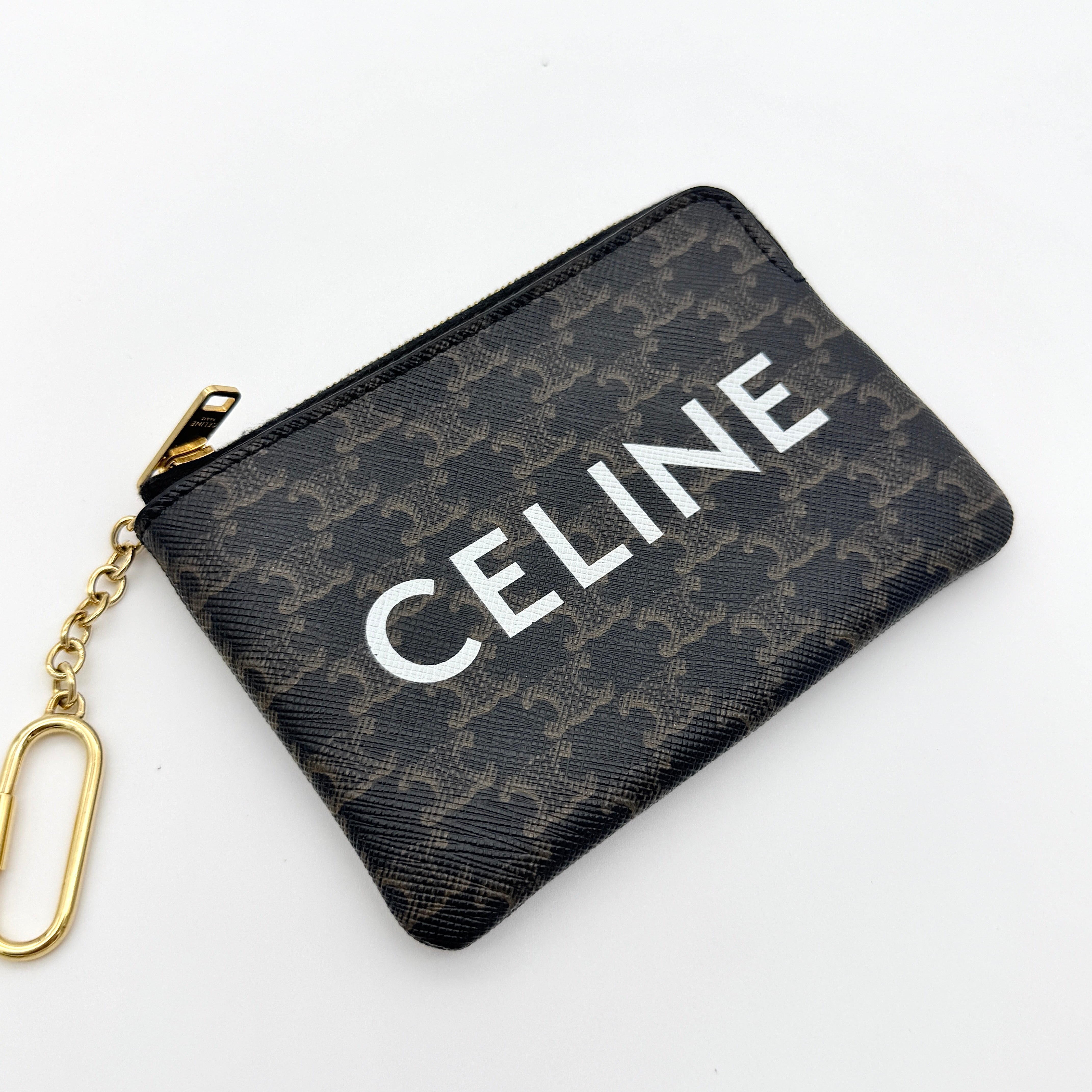 Celine Triomphe Monogram Coin Purse Brown