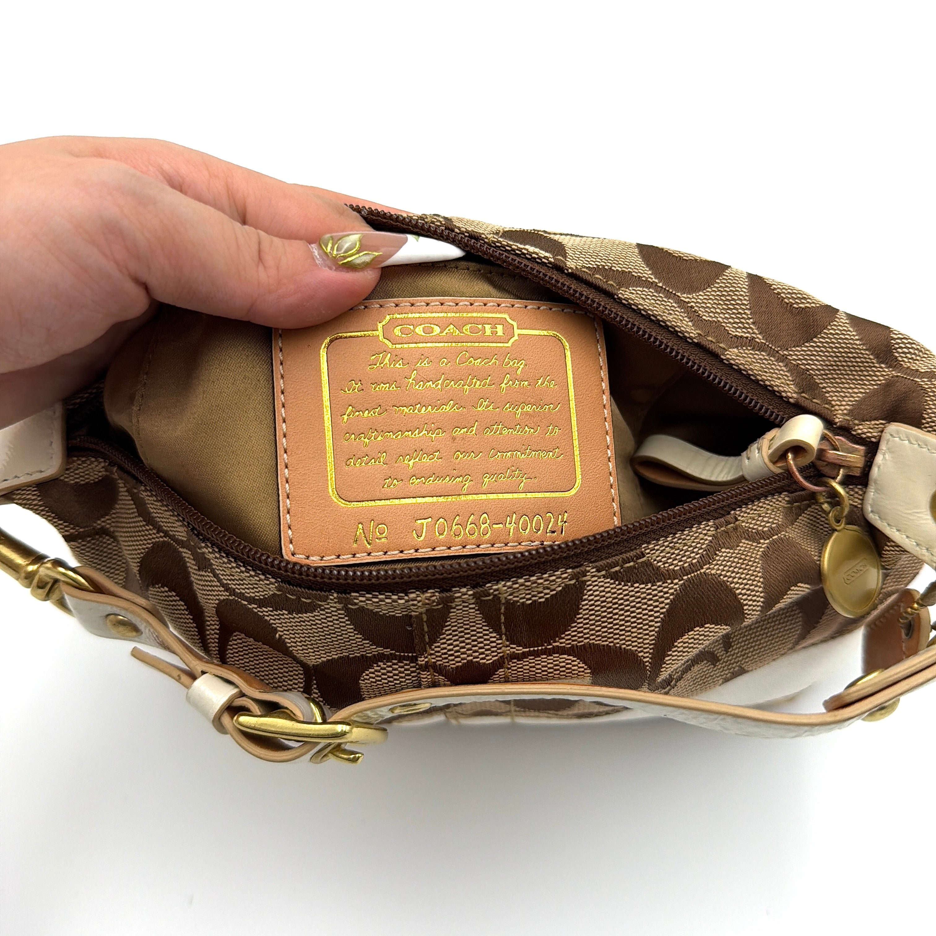 Coach Signature Stripe Mini Hobo Shoulder Bag Beige/Cream