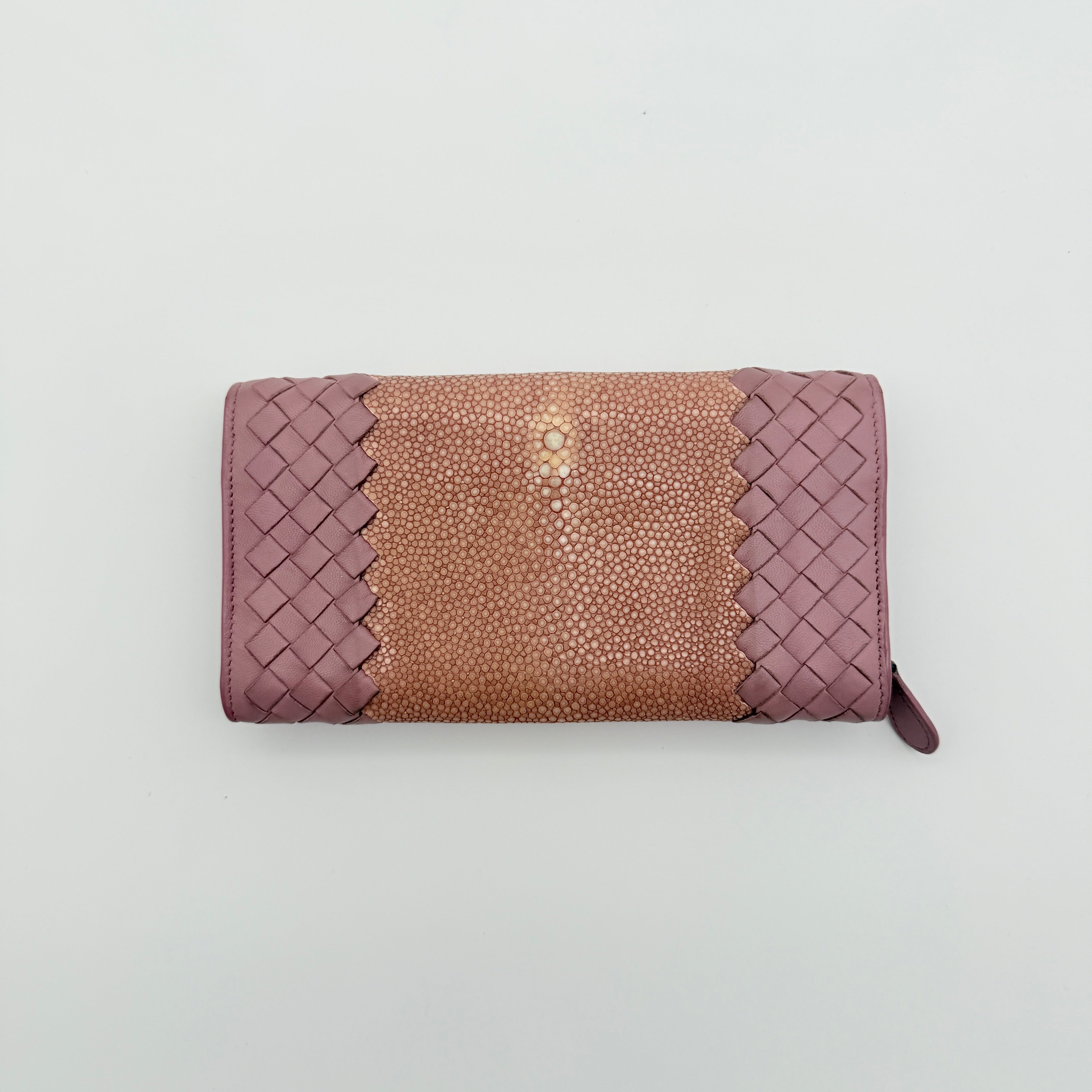 Bottega Veneta Intrecciato Woven Stingray Long Wallet Pink