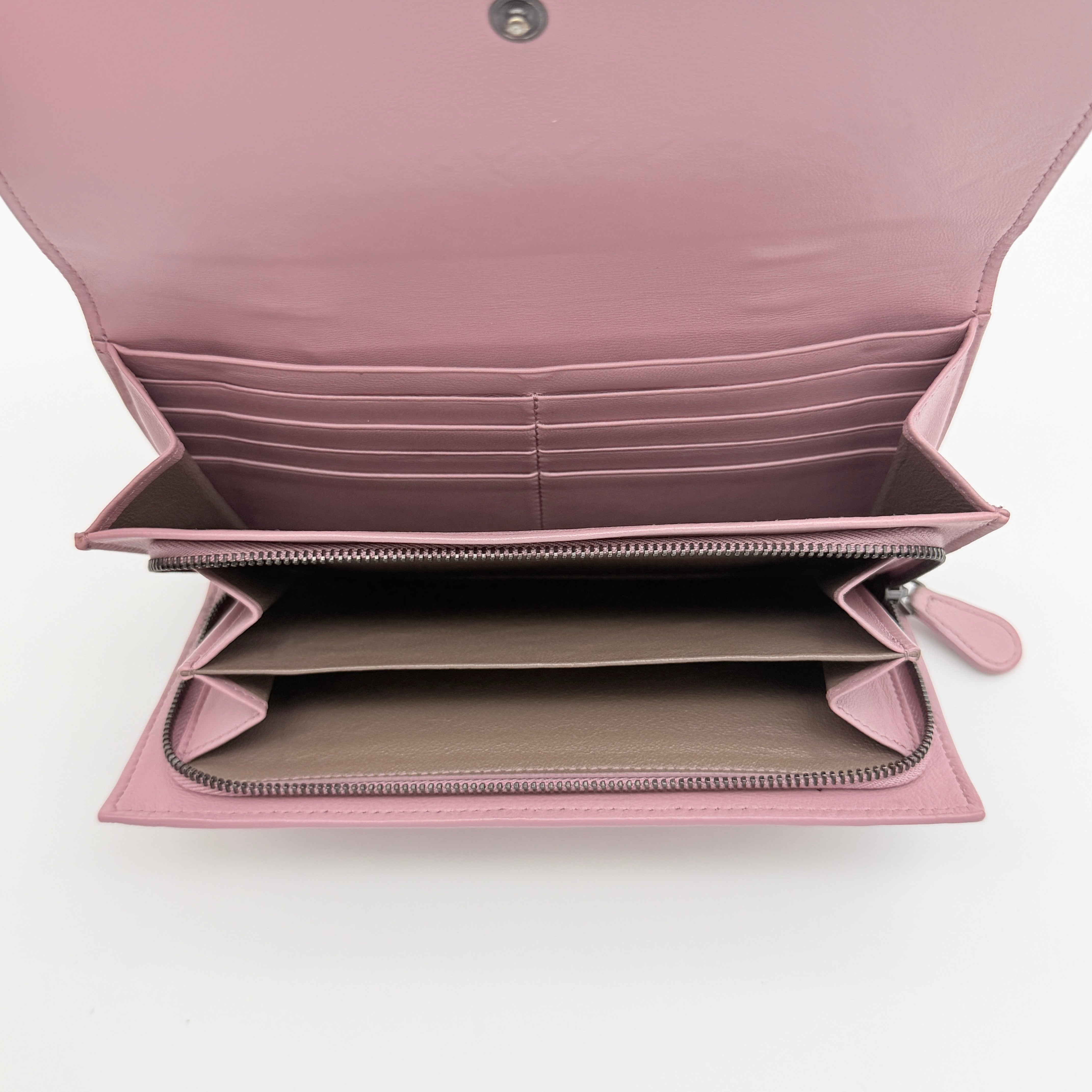Bottega Veneta Intrecciato Woven Stingray Long Wallet Pink
