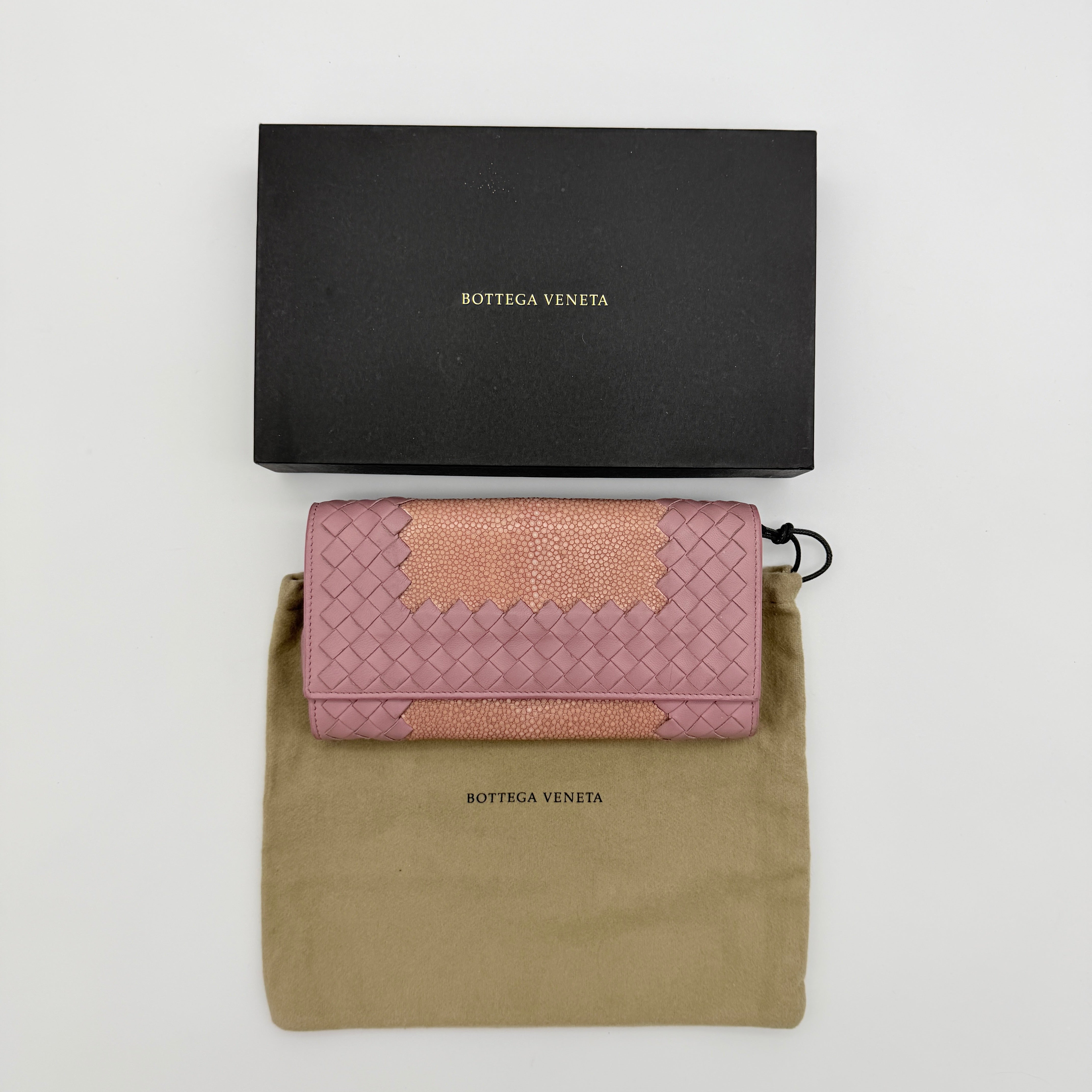 Bottega Veneta Intrecciato Woven Stingray Long Wallet Pink