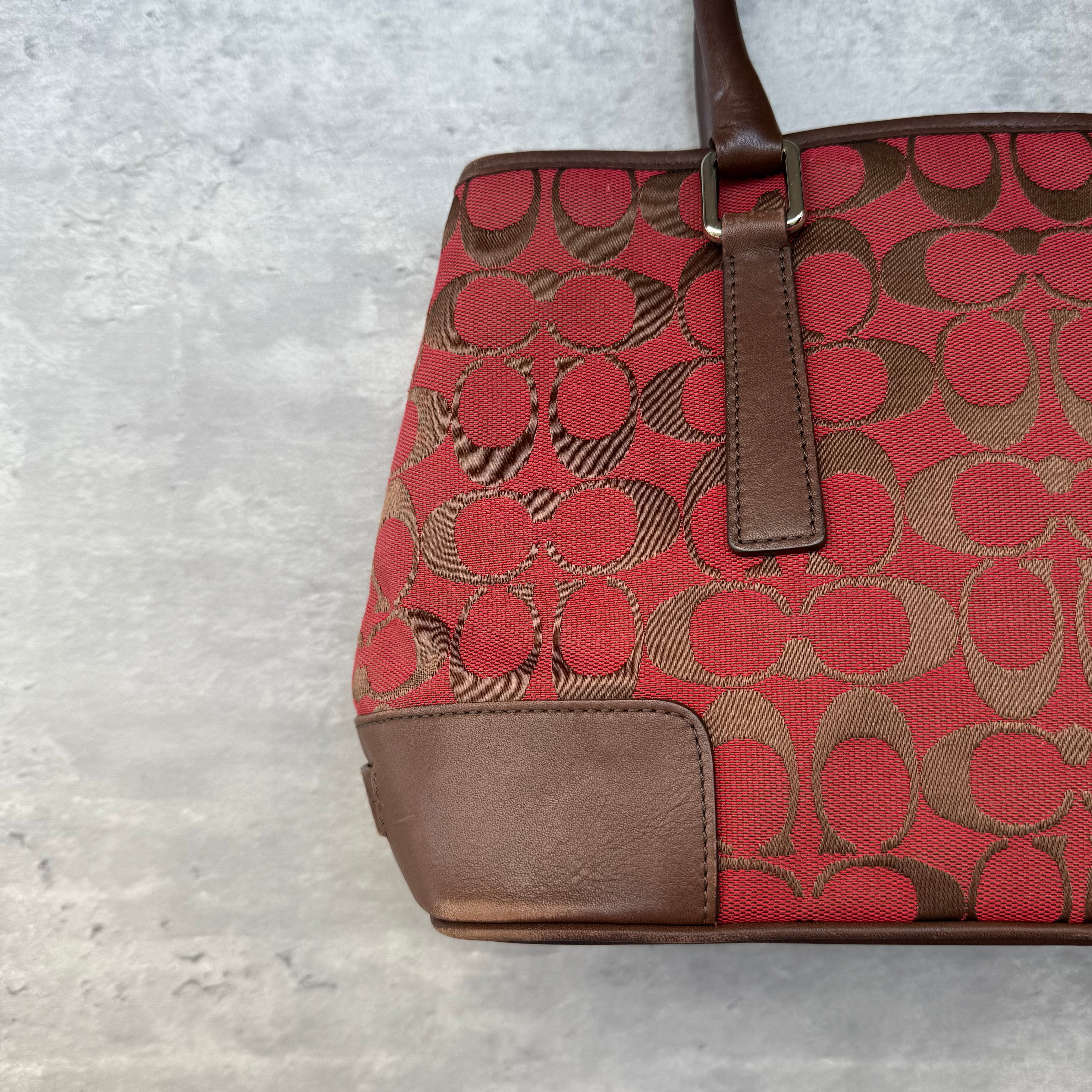 Coach Signature Canvas HandBag Red/Brown