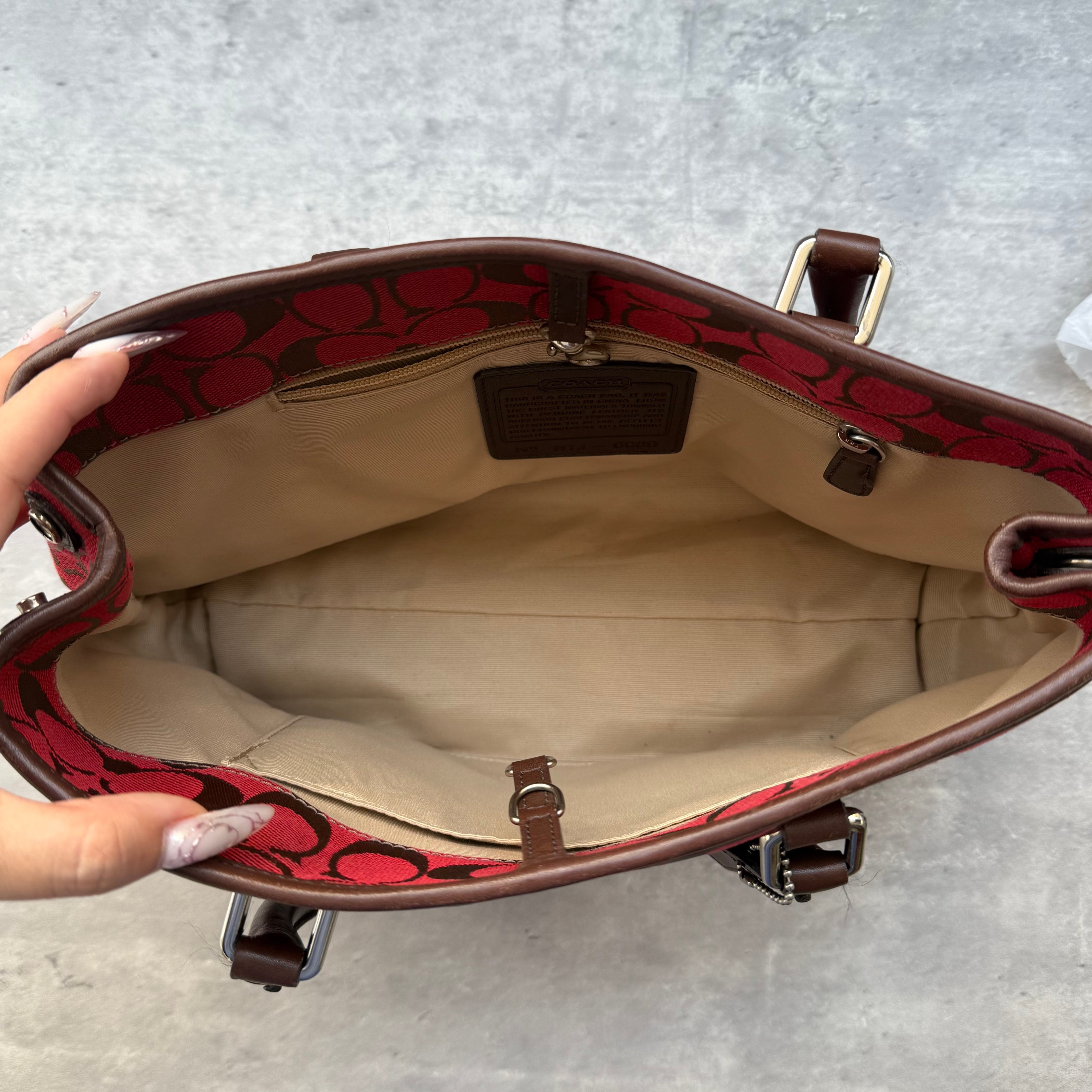 Coach Signature Canvas HandBag Red/Brown