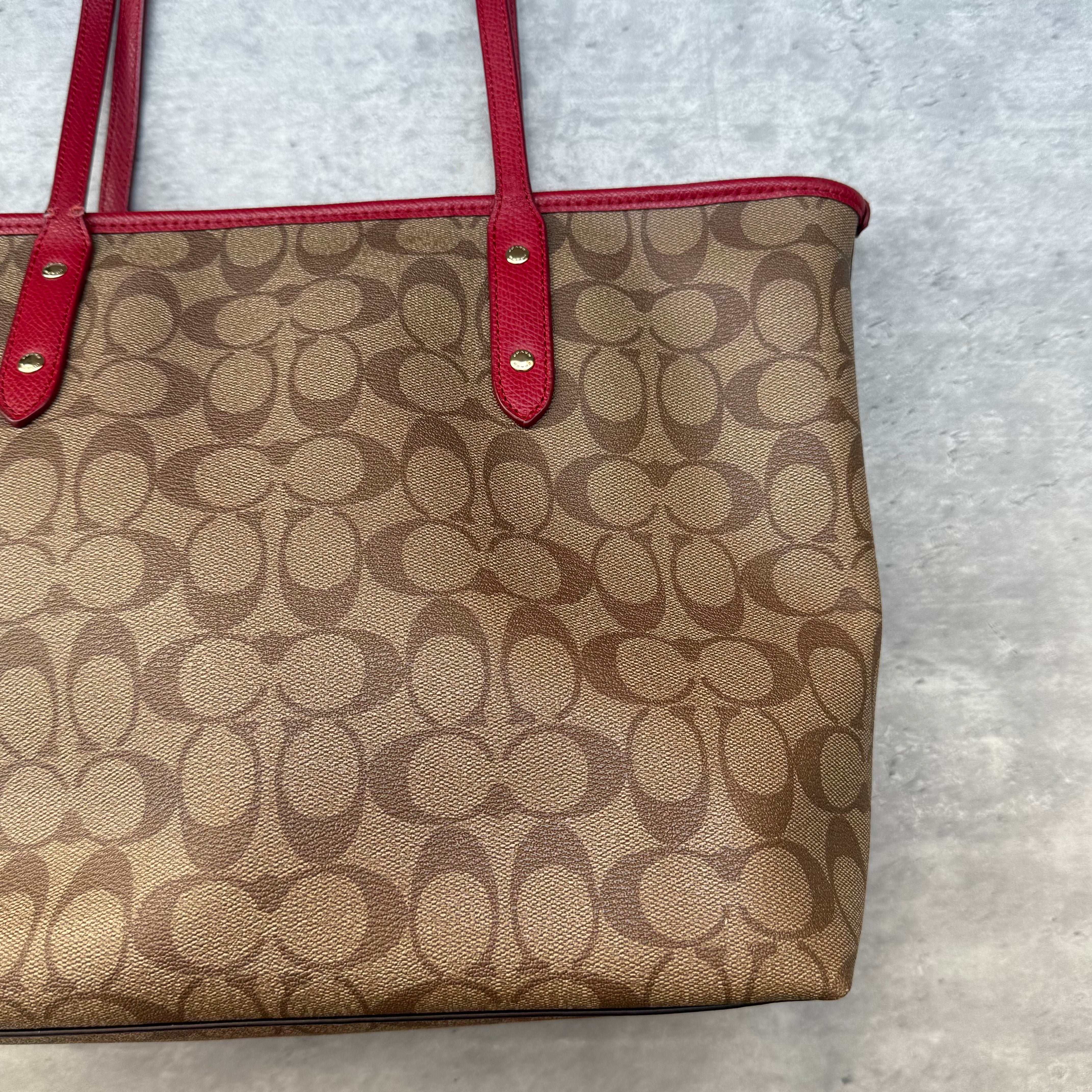 Coach Signature Canvas City Tote Bag Beige/Red