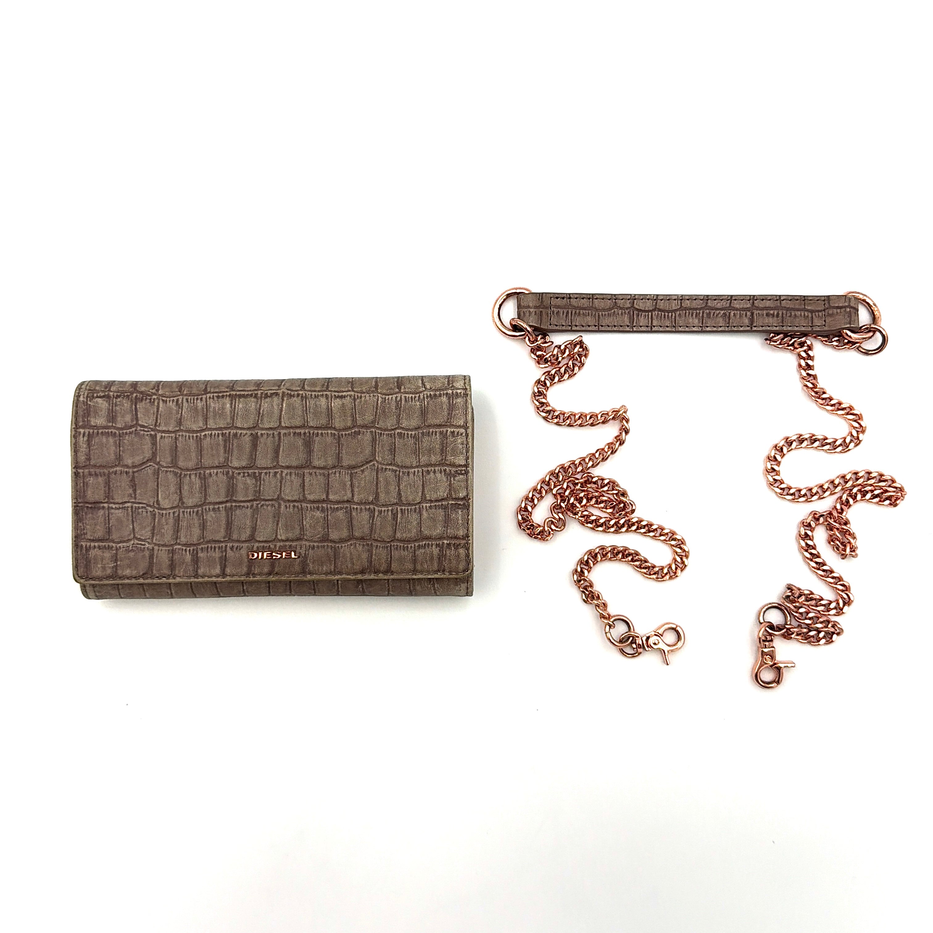 Diesel Crocodile Embossed Sling Wallet Brown
