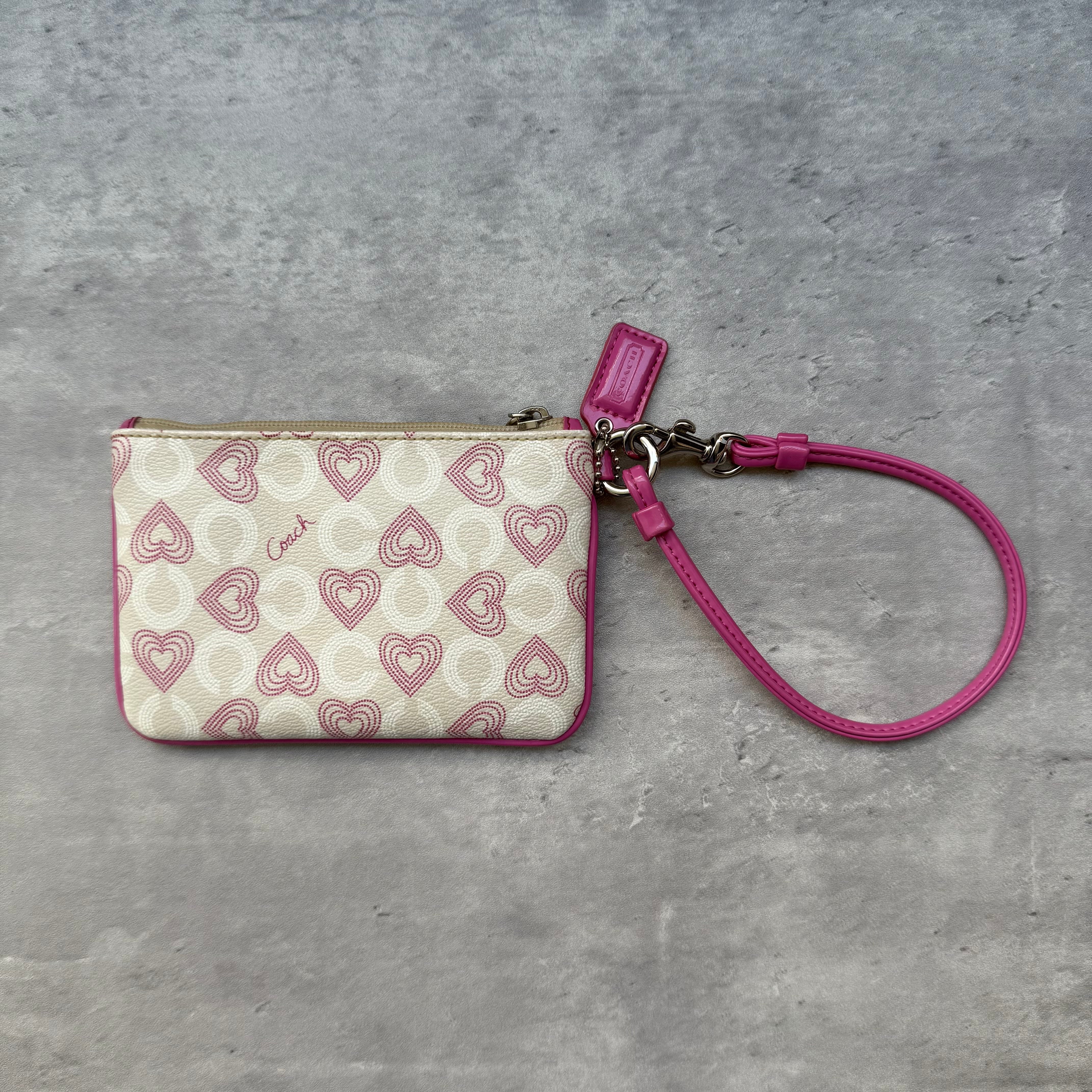 Coach Pink Heart Coin Case Wristlet