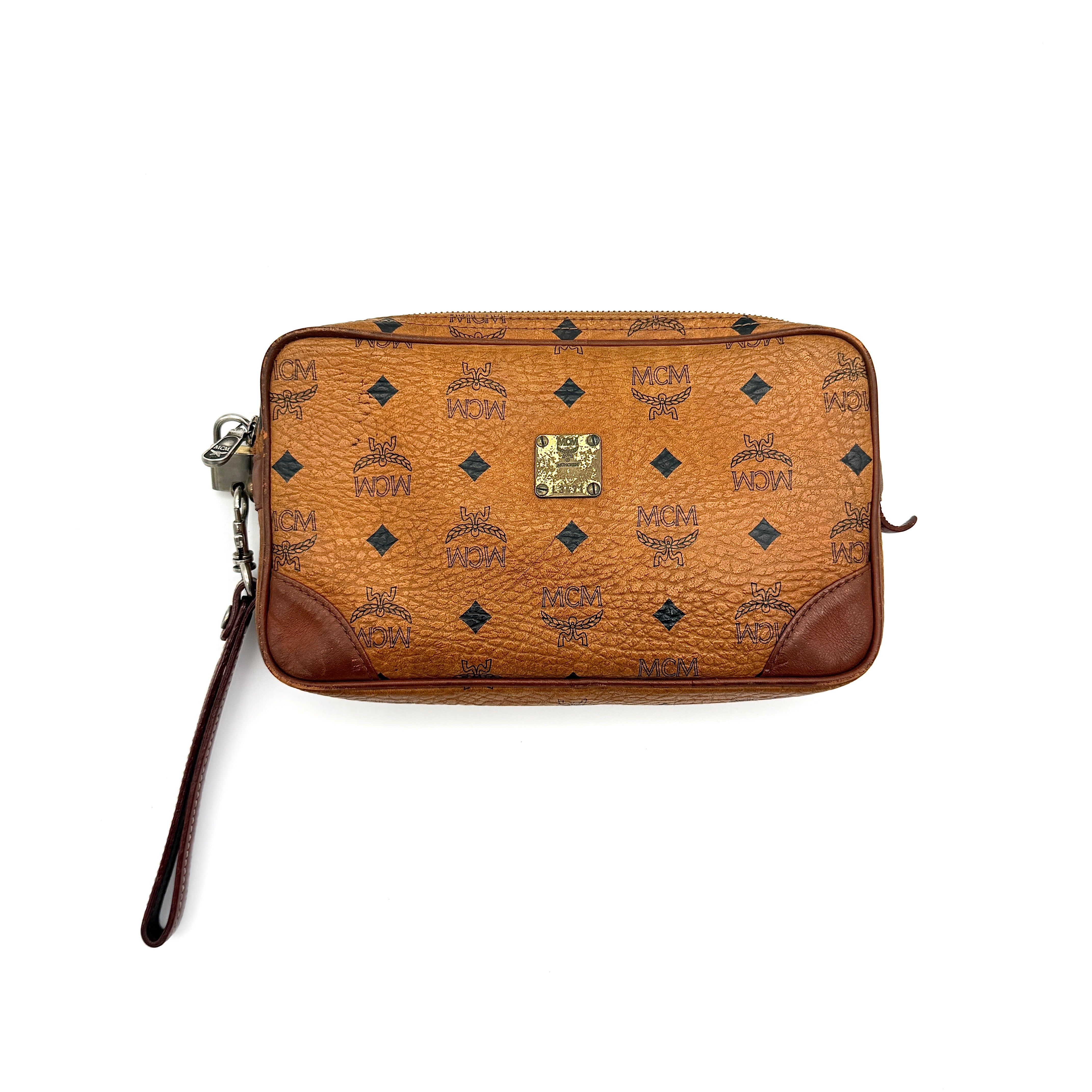 MCM Visetos Monogram Clutch Bag Brown