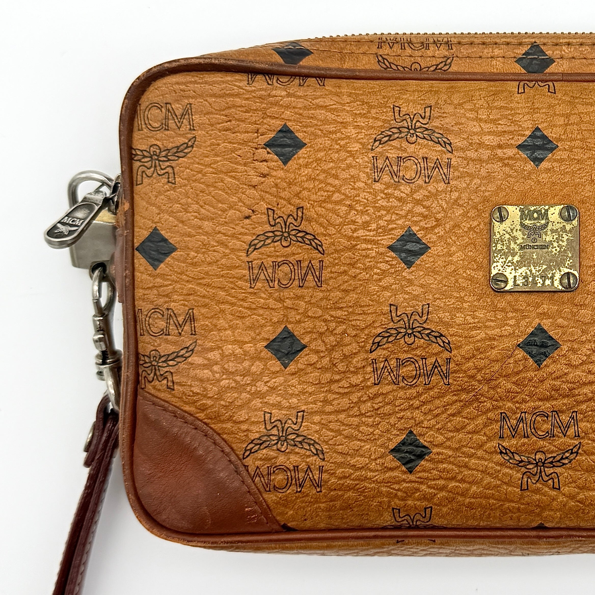 MCM Visetos Monogram Clutch Bag Brown