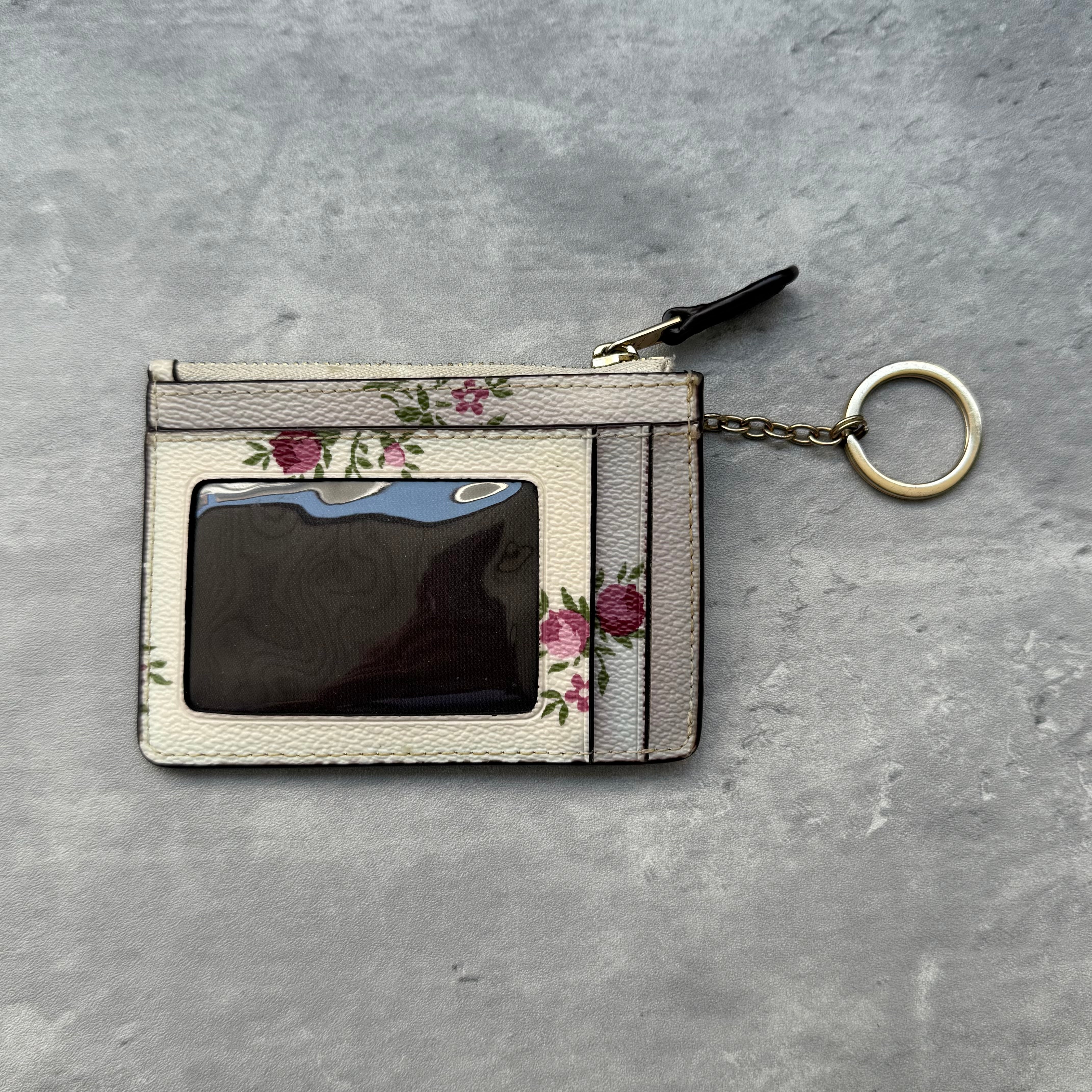 Coach Mini Skinny ID Antique Florant Print Key Cardholder