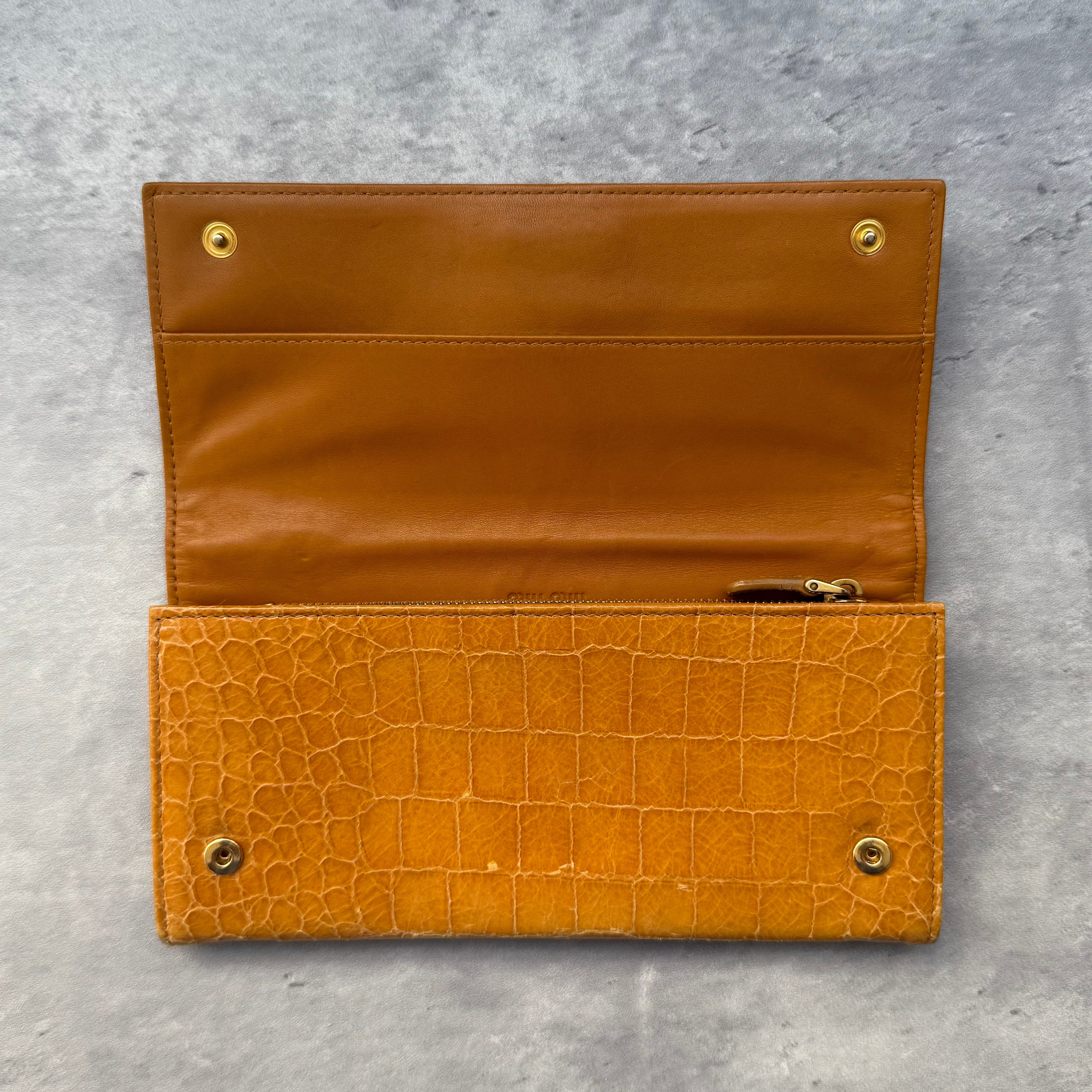 Miu Miu Croc Embossed Long Wallet Dark Yellow