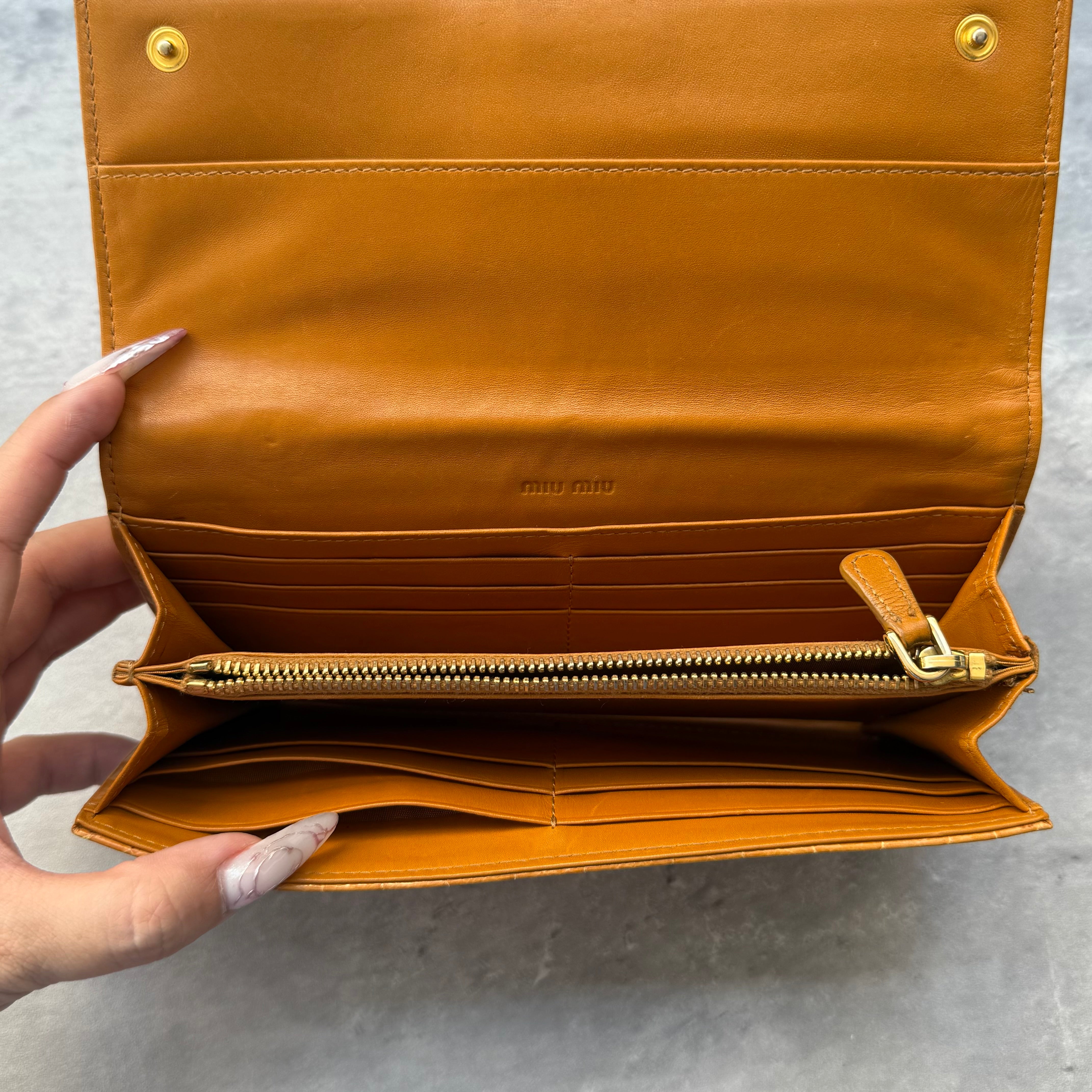 Miu Miu Croc Embossed Long Wallet Dark Yellow