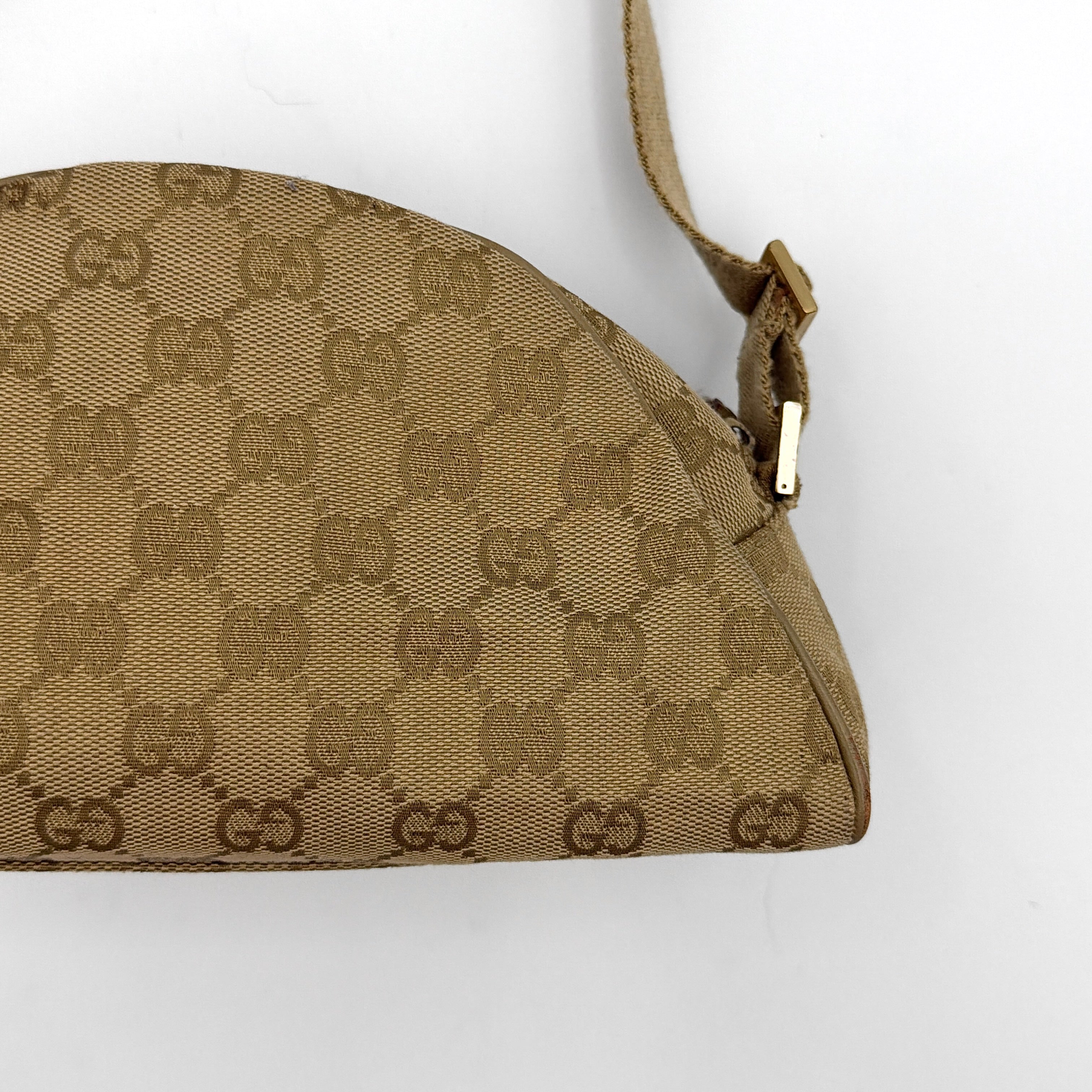 Gucci GG Monogram Half Moon Pochette Shoulder Bag Beige