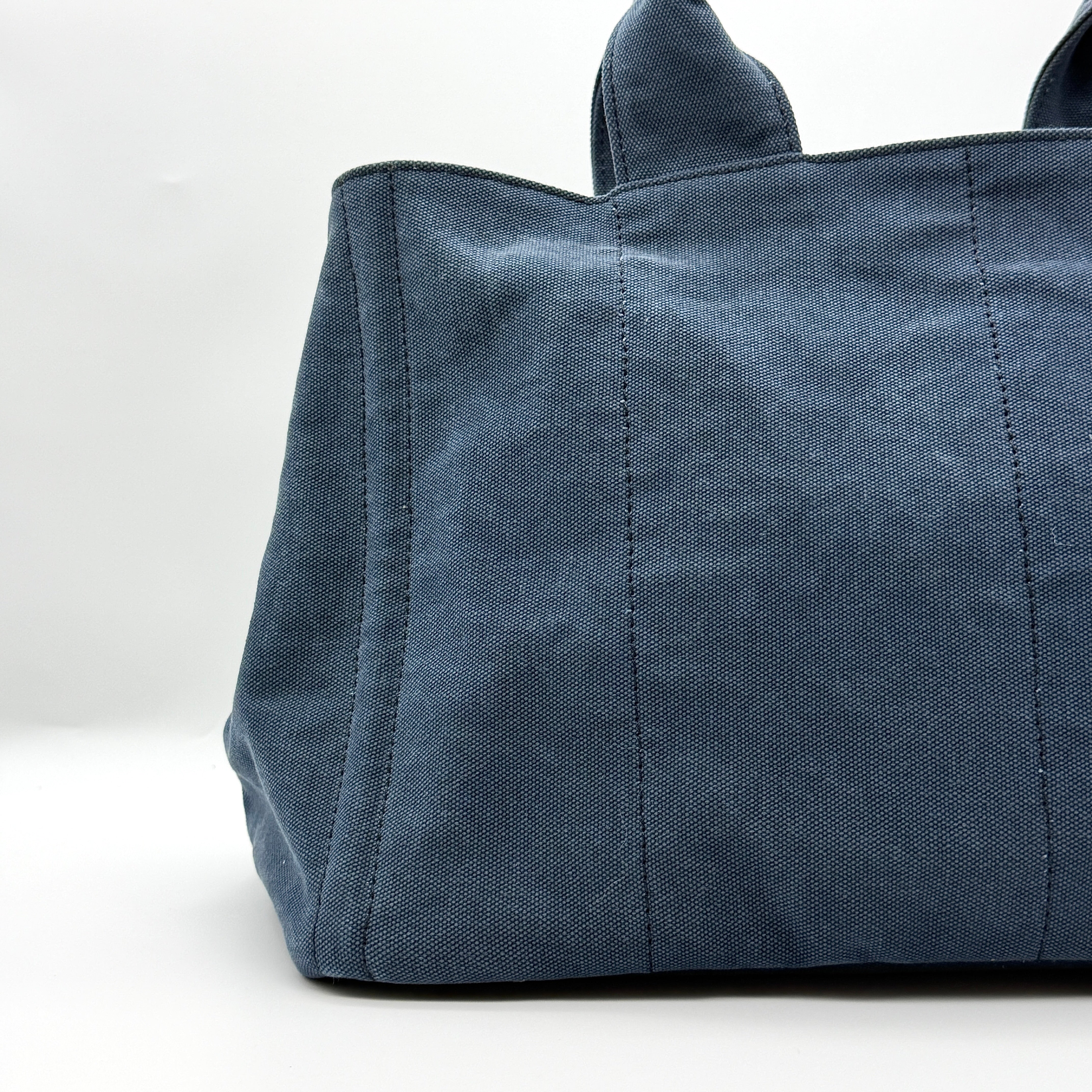 Prada Canapa Embroidered Logo Tote Bag Blue