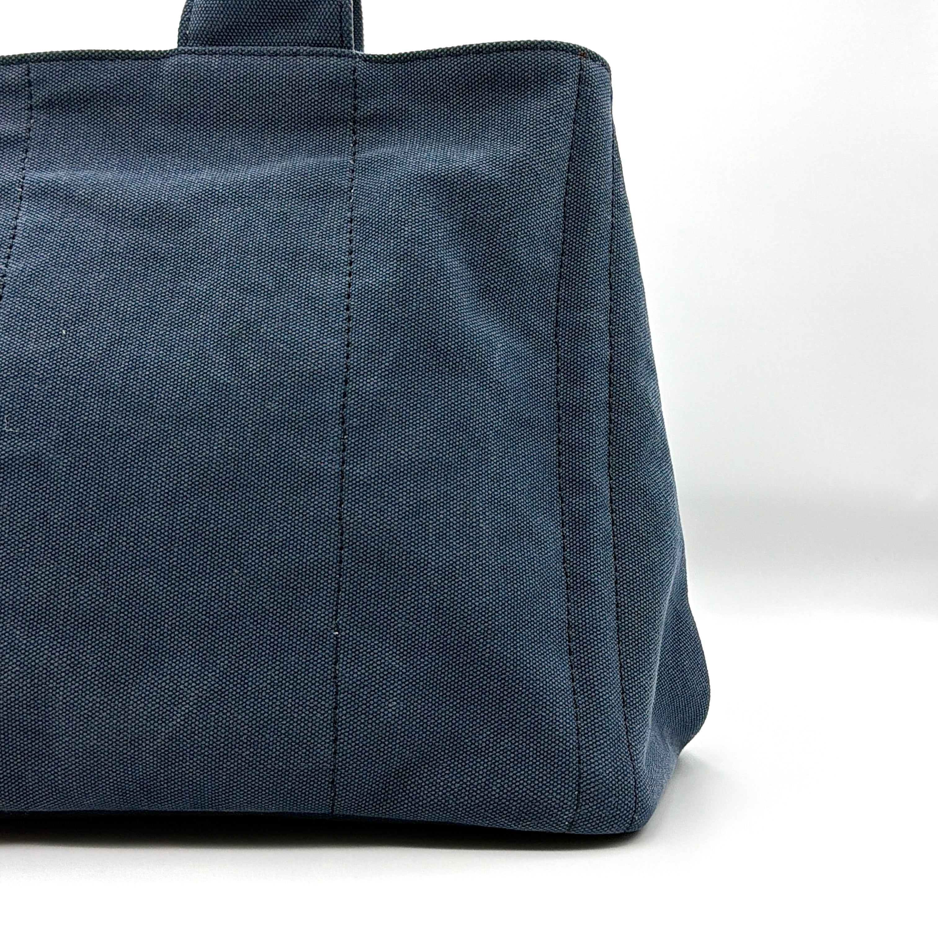 Prada Canapa Embroidered Logo Tote Bag Blue