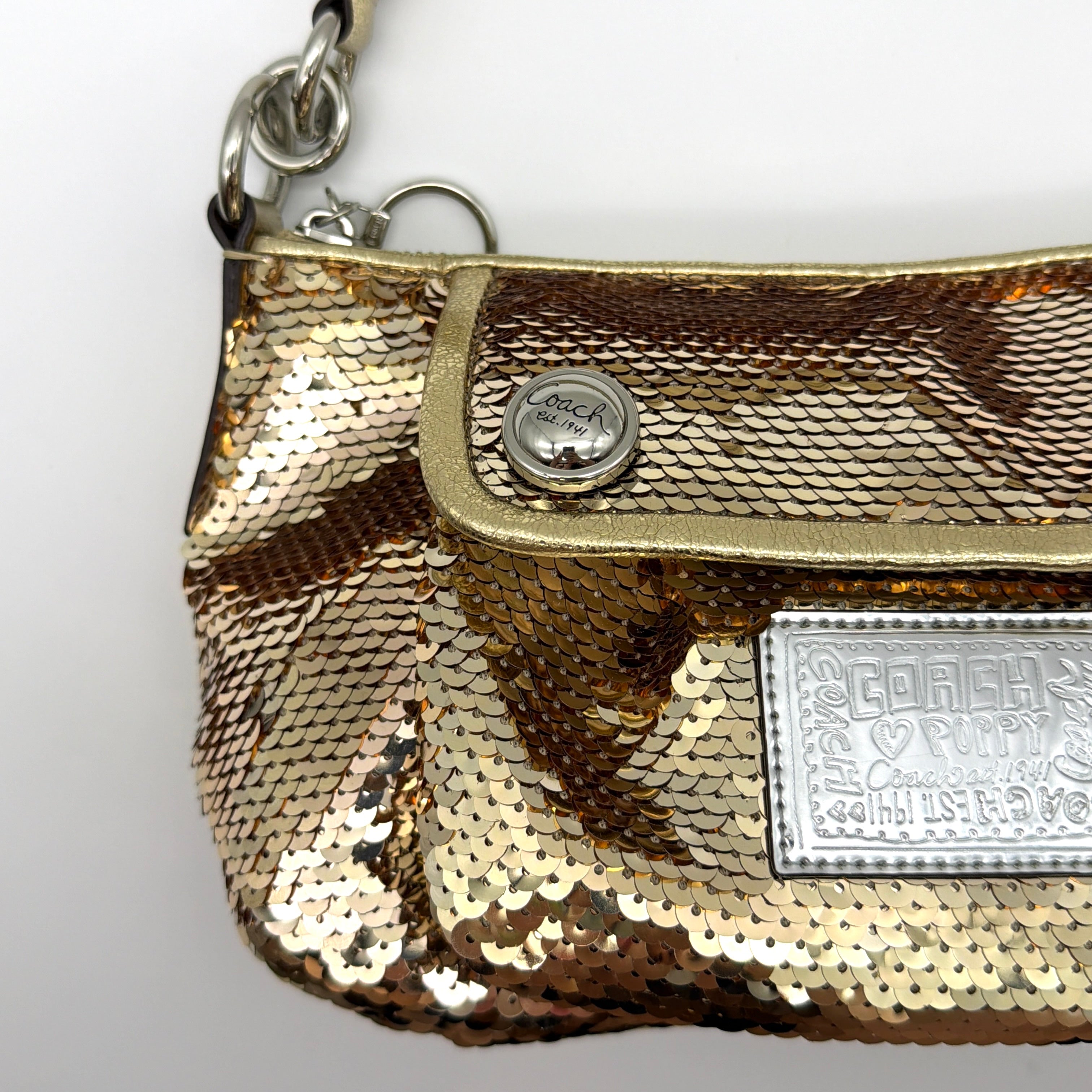 Coach 2Way Poppy Sequin Disco Shoulder Bag Gold