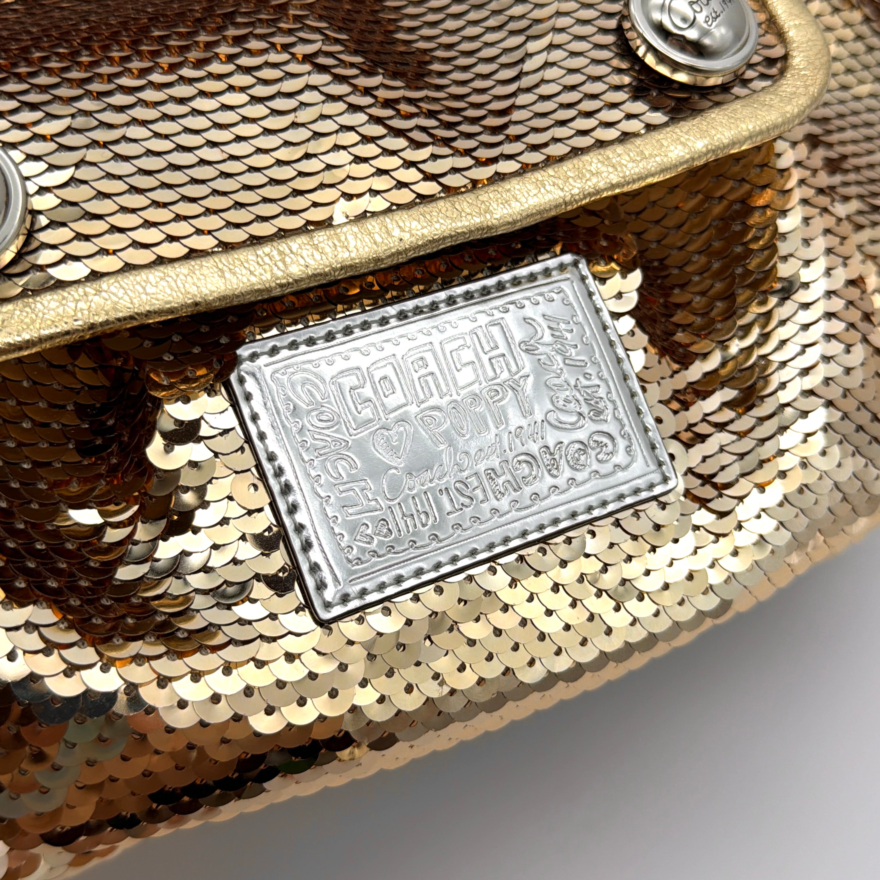 Coach 2Way Poppy Sequin Disco Shoulder Bag Gold