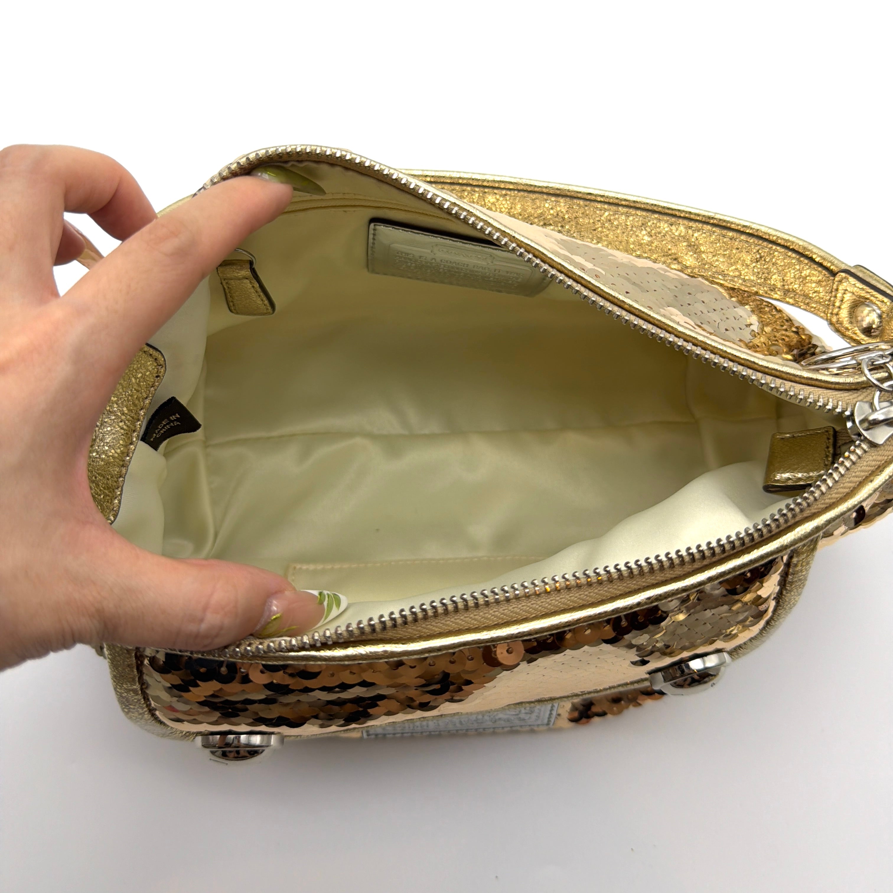 Coach 2Way Poppy Sequin Disco Shoulder Bag Gold