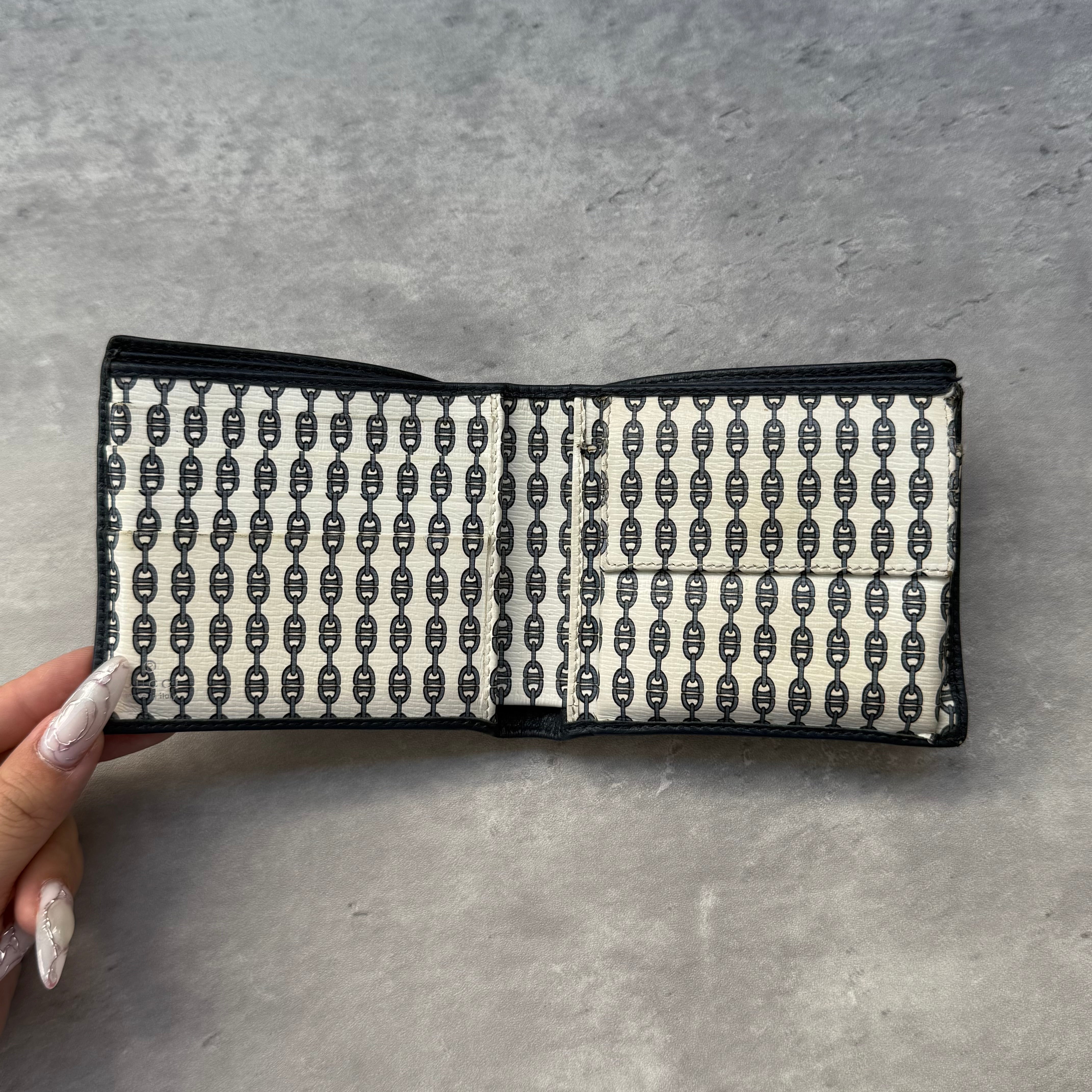 Gucci Monogram Bifold Wallet Dark Blue/White