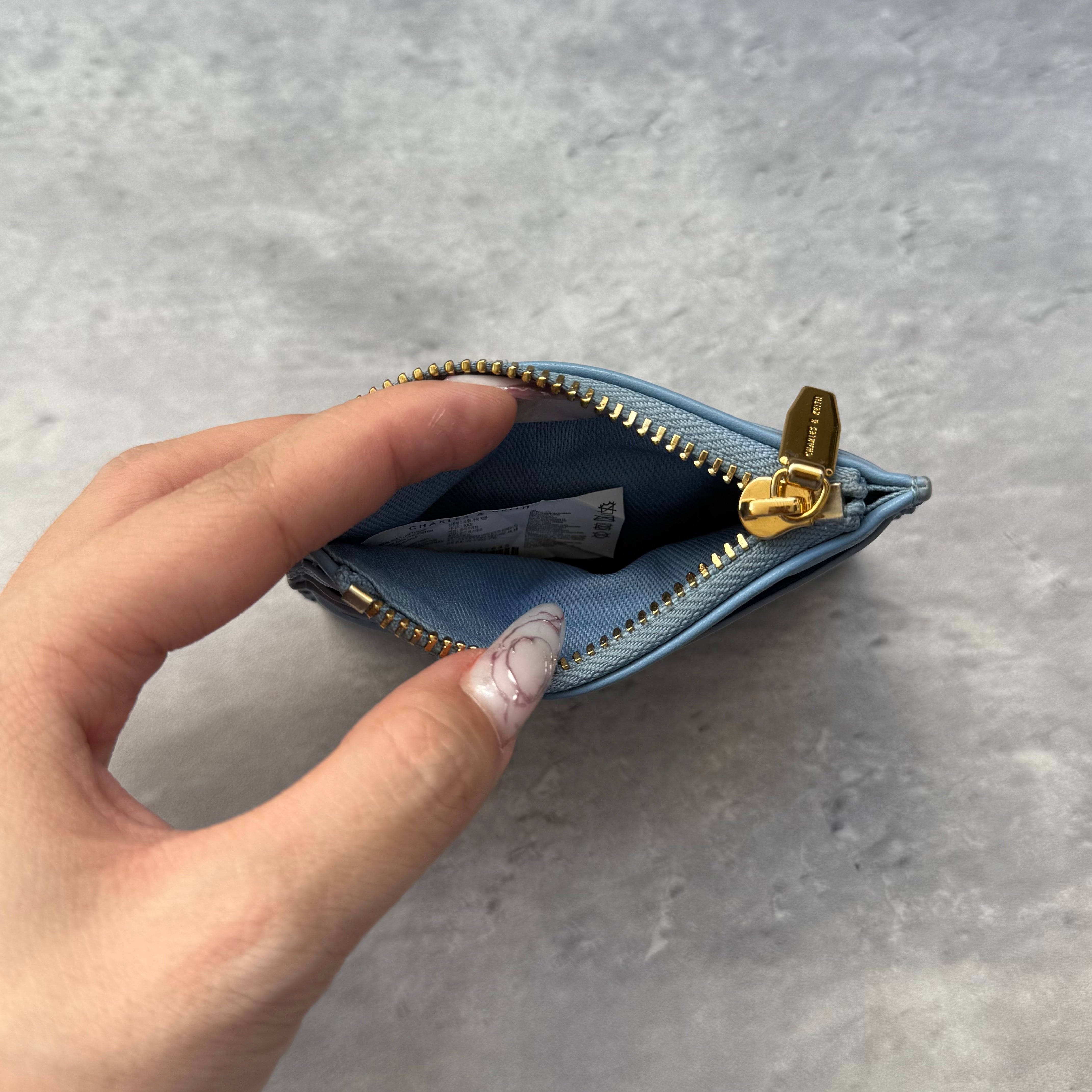 Charles & Keith Aubrielle Stitch-Trim Zip Cardholder Light Blue