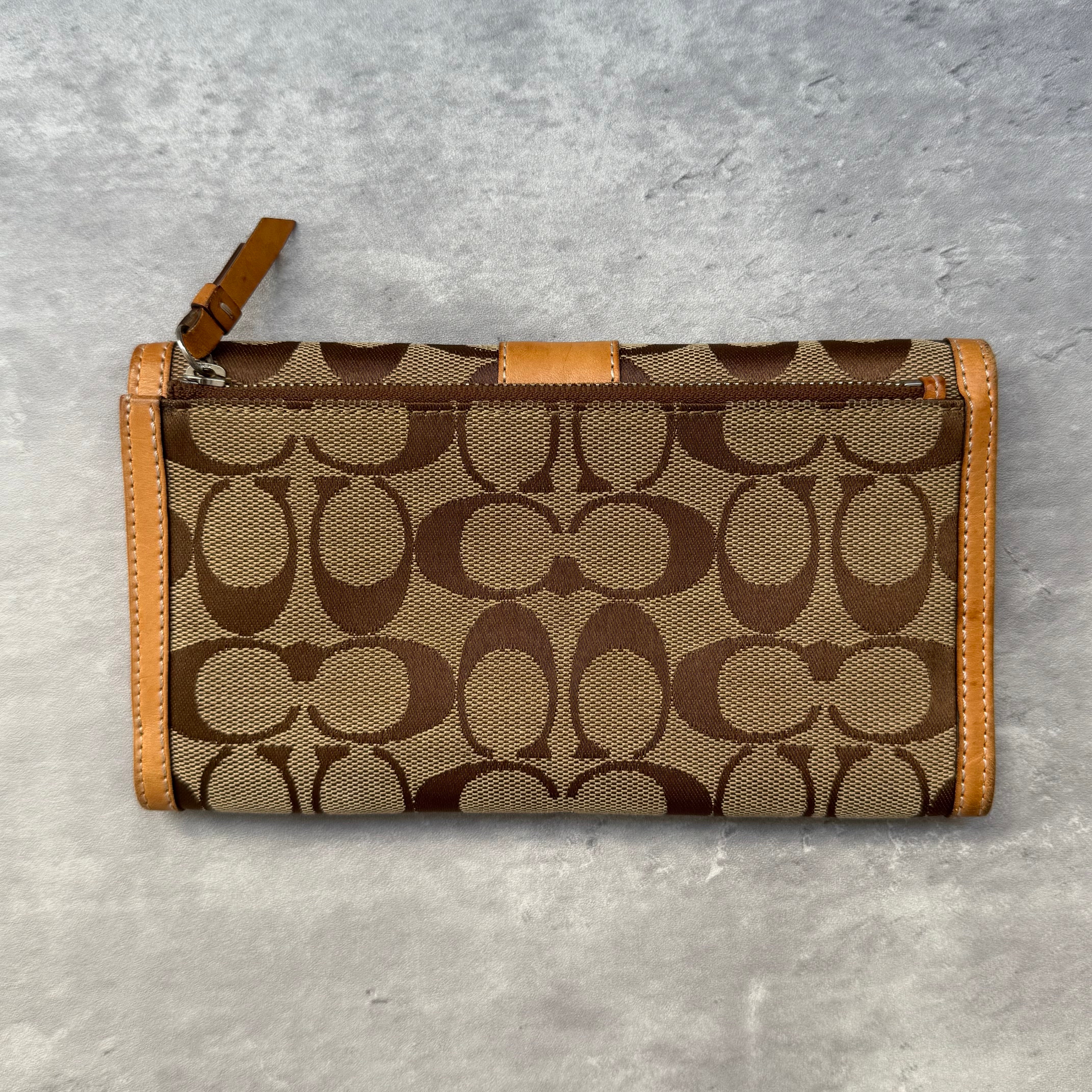 Coach Signature Jacquard Long Wallet Beige
