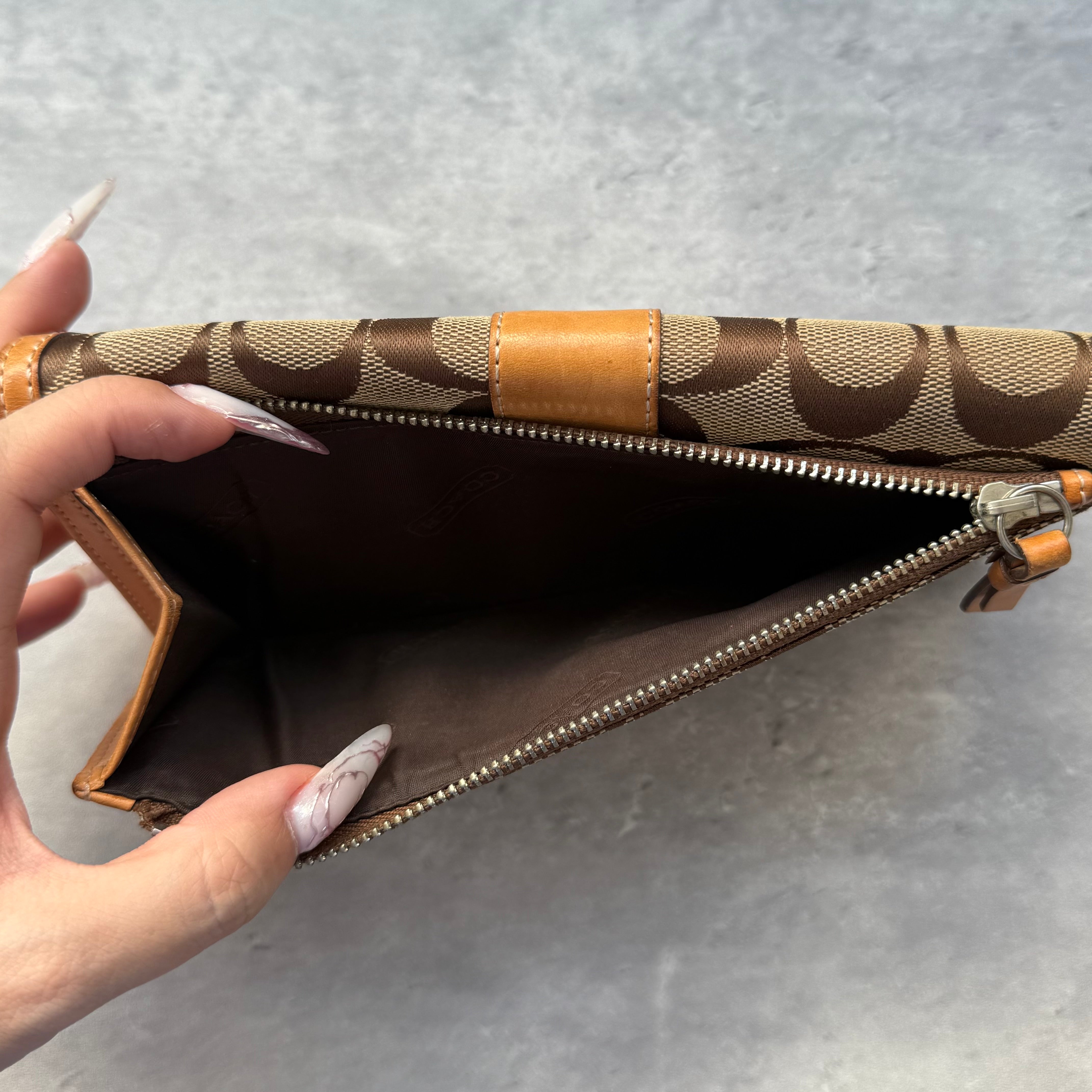 Coach Signature Jacquard Long Wallet Beige