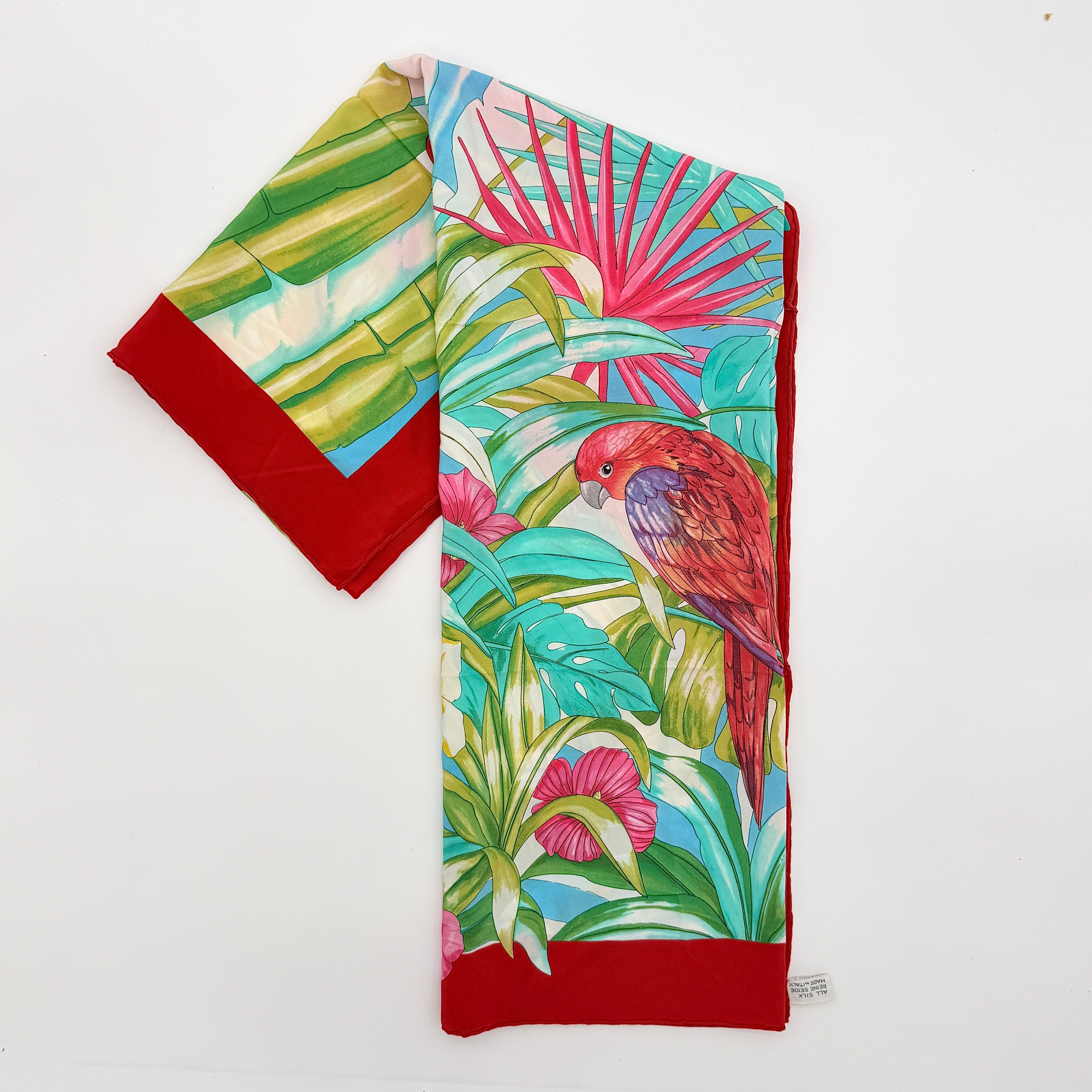 Celine Paris Tropical Parrot Silk Scarf Red