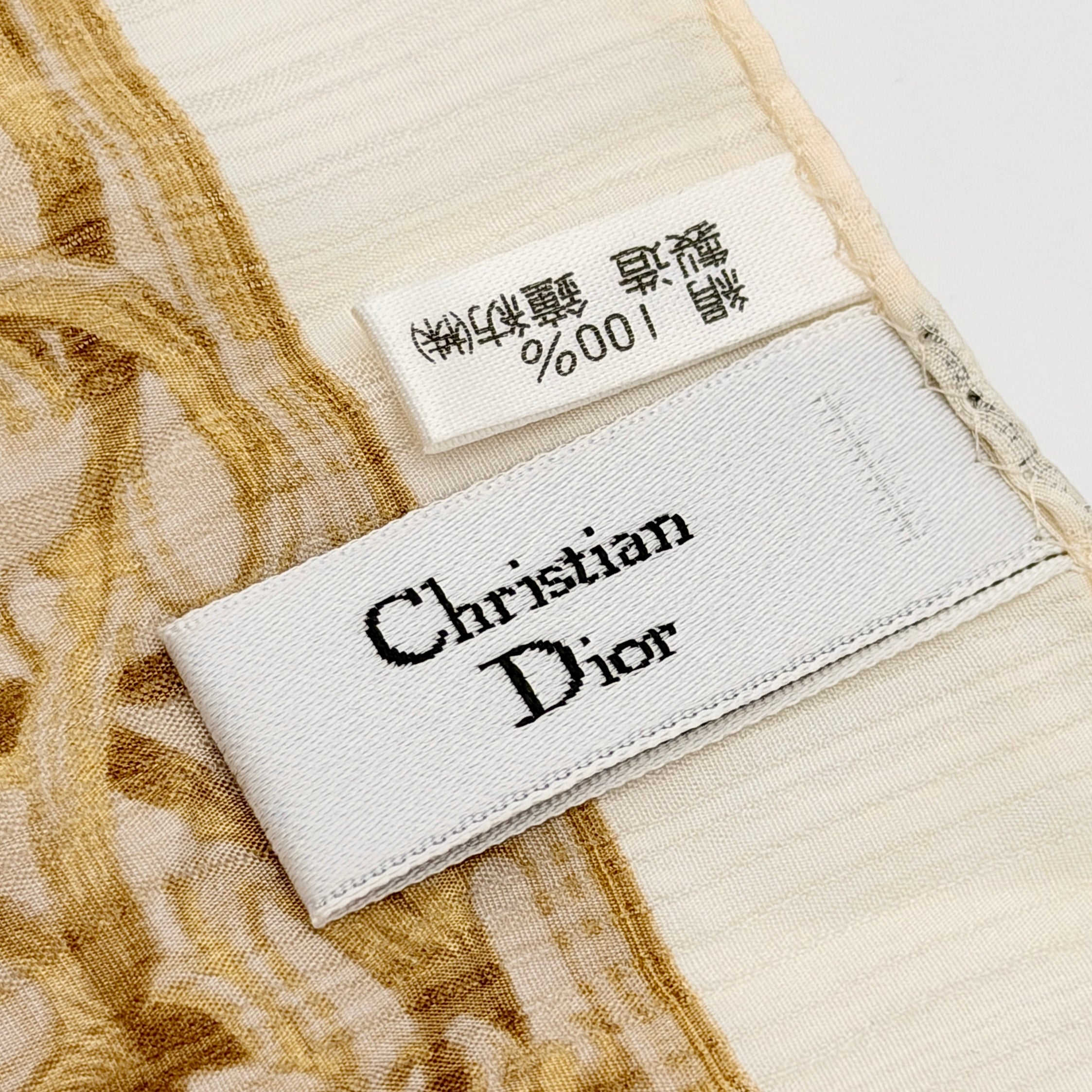 Dior Rose Floral Silk Scarf Gold/Brown