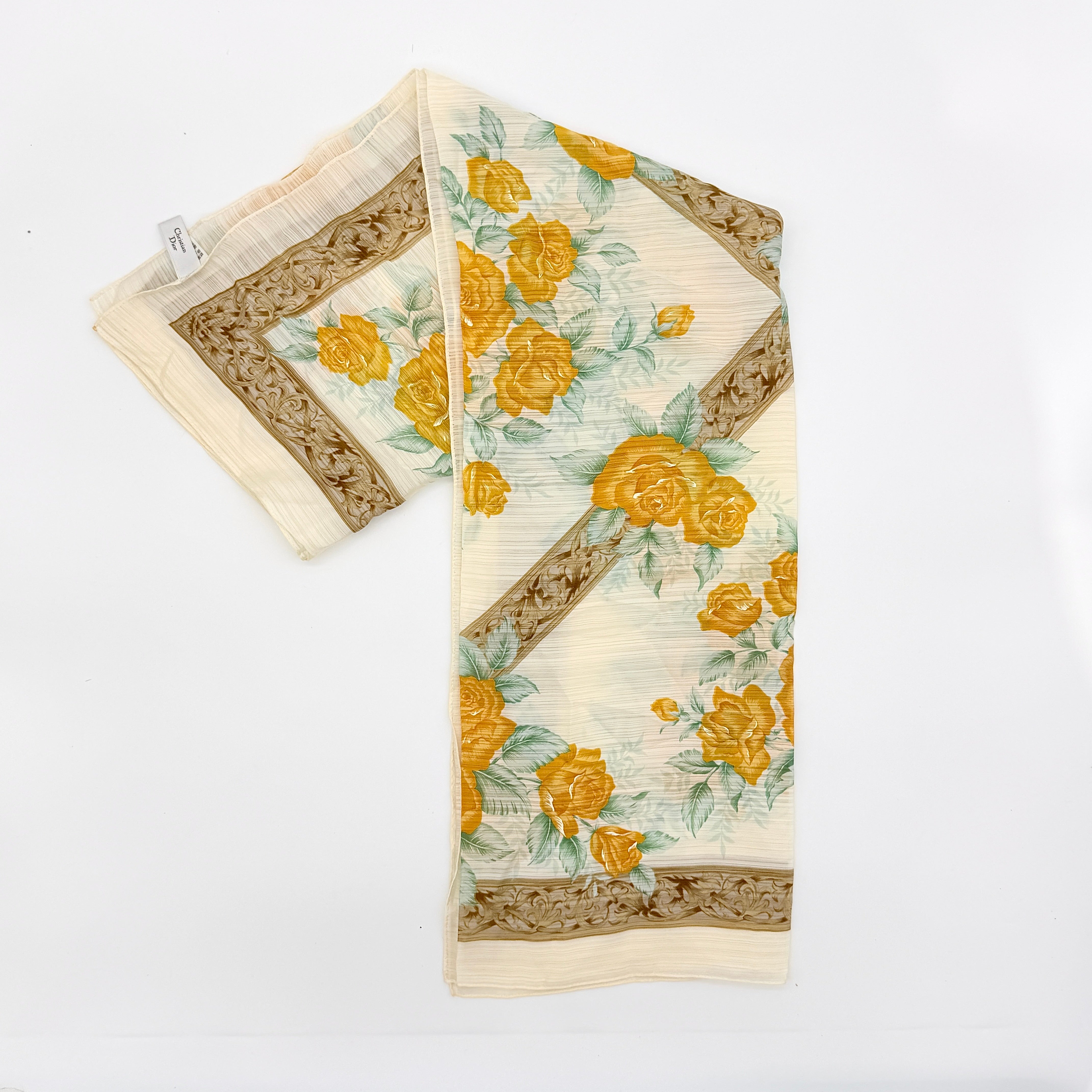 Dior Rose Floral Silk Scarf Gold/Brown