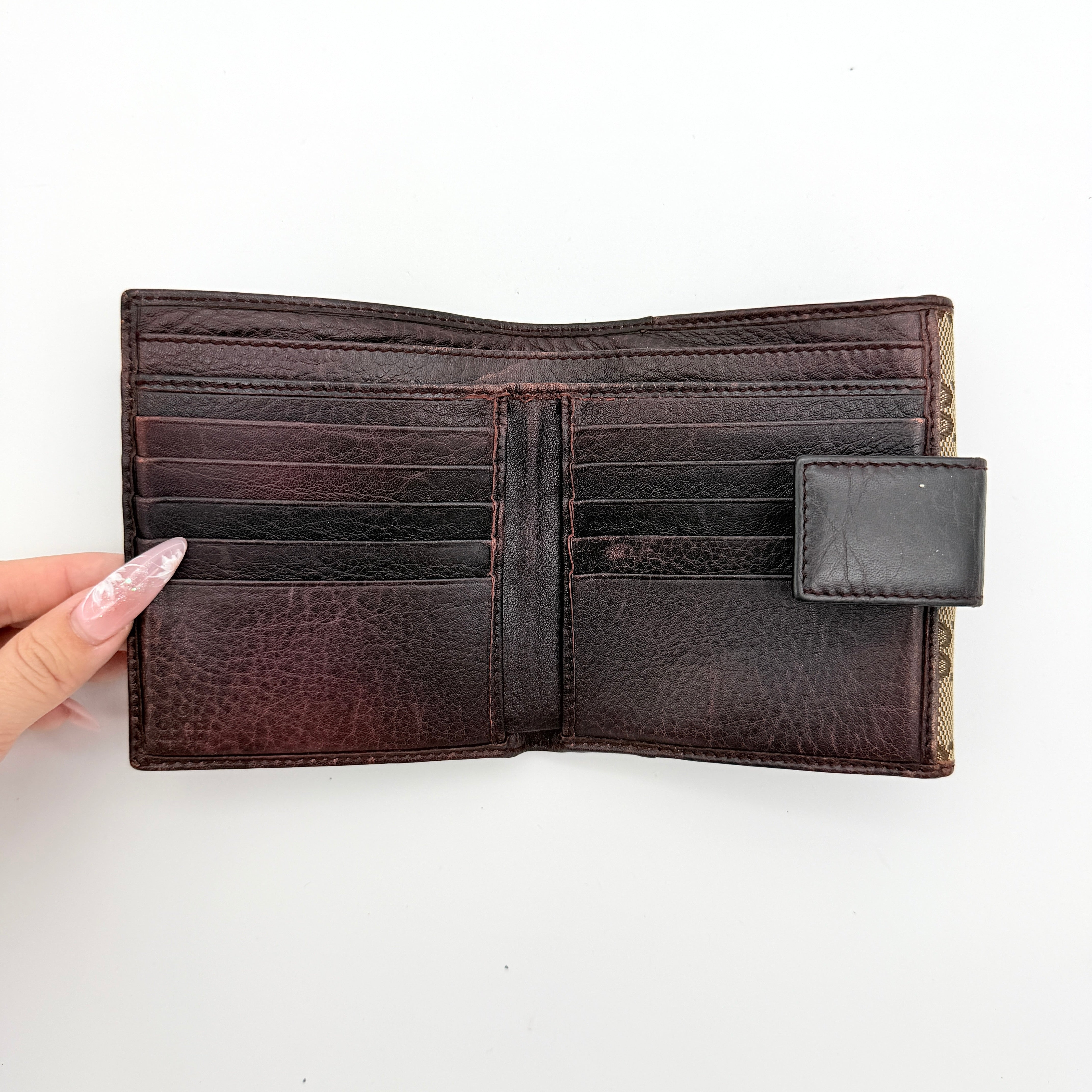Gucci GG Monogram Strap Compact Wallet Beige/Brown