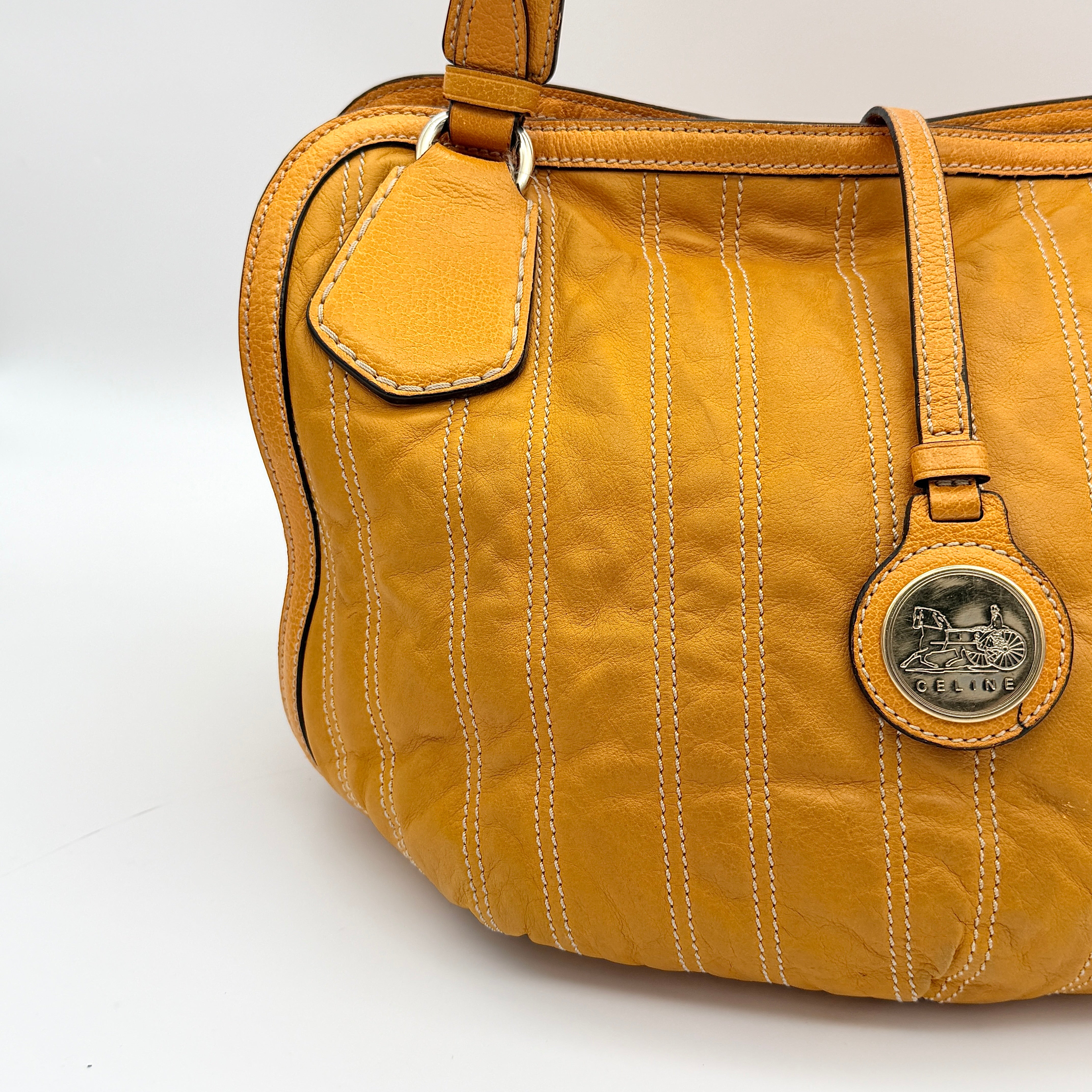Celine Stripe Hobo Shoulder Bag Yellow