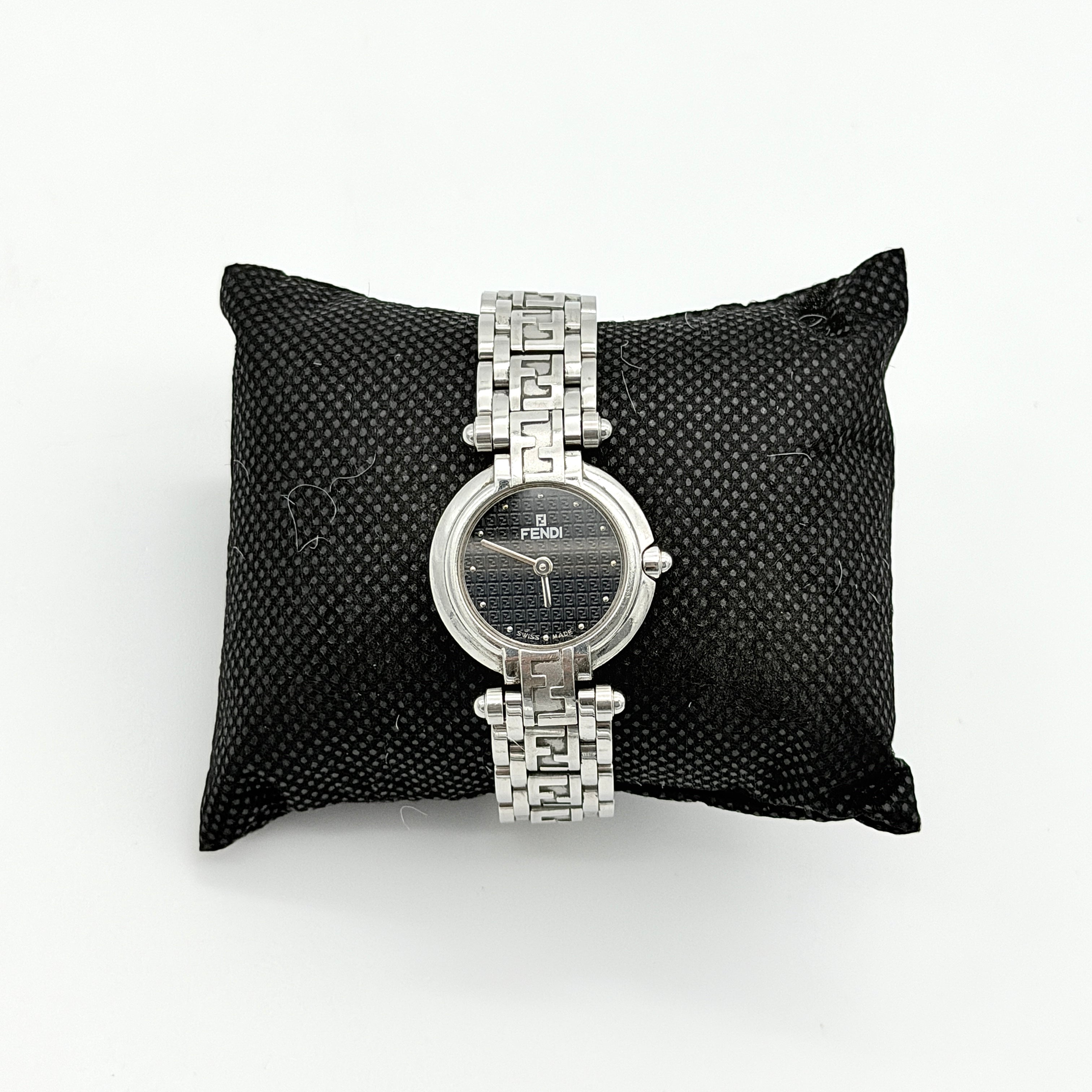 Fendi 750L FF Black Dial Stainless Steel Watch