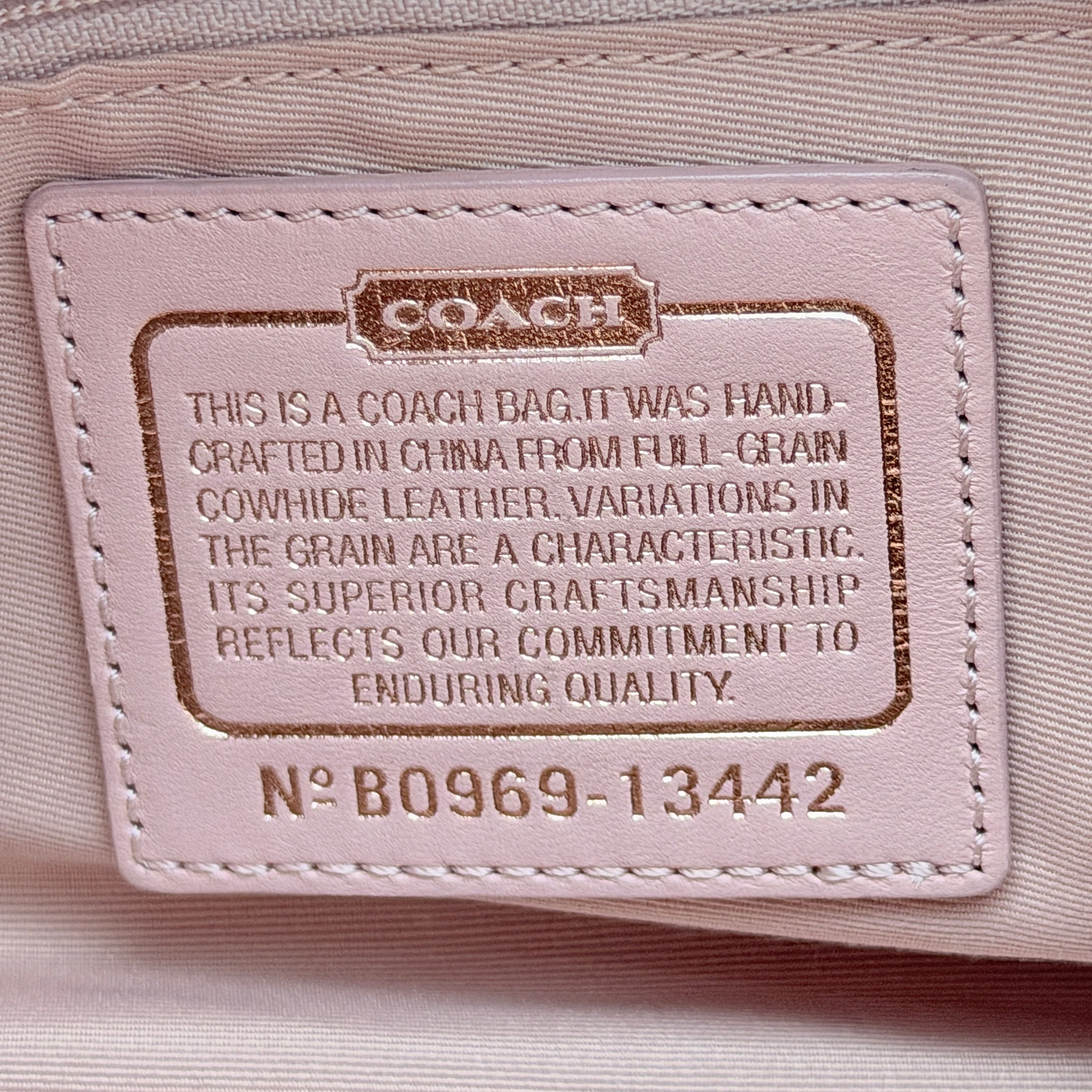 Coach pink leather hobo shoulder bag with knotted handle, gold-tone hardware, and side pockets.