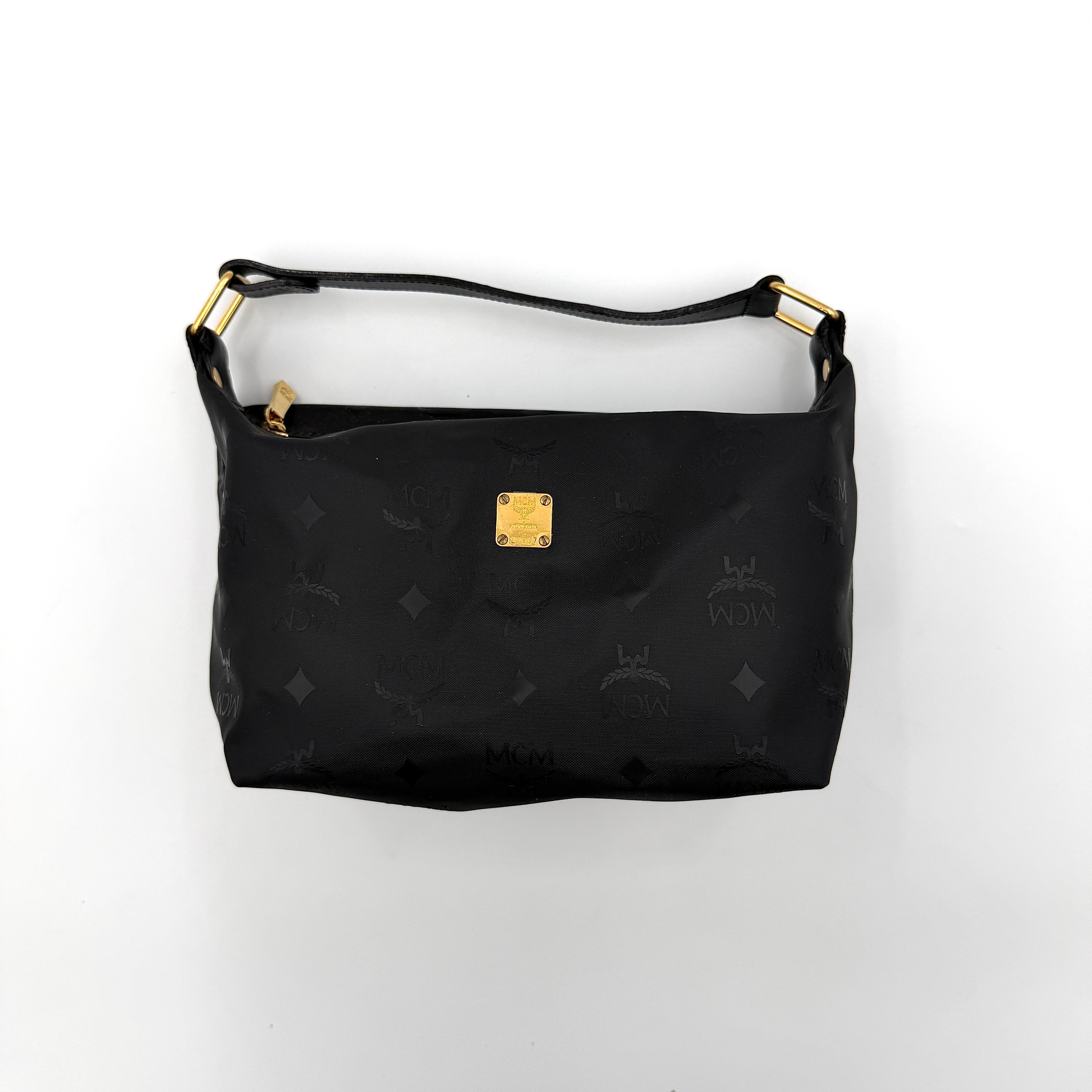 MCM Monogram Hobo Shoulder Bag Black