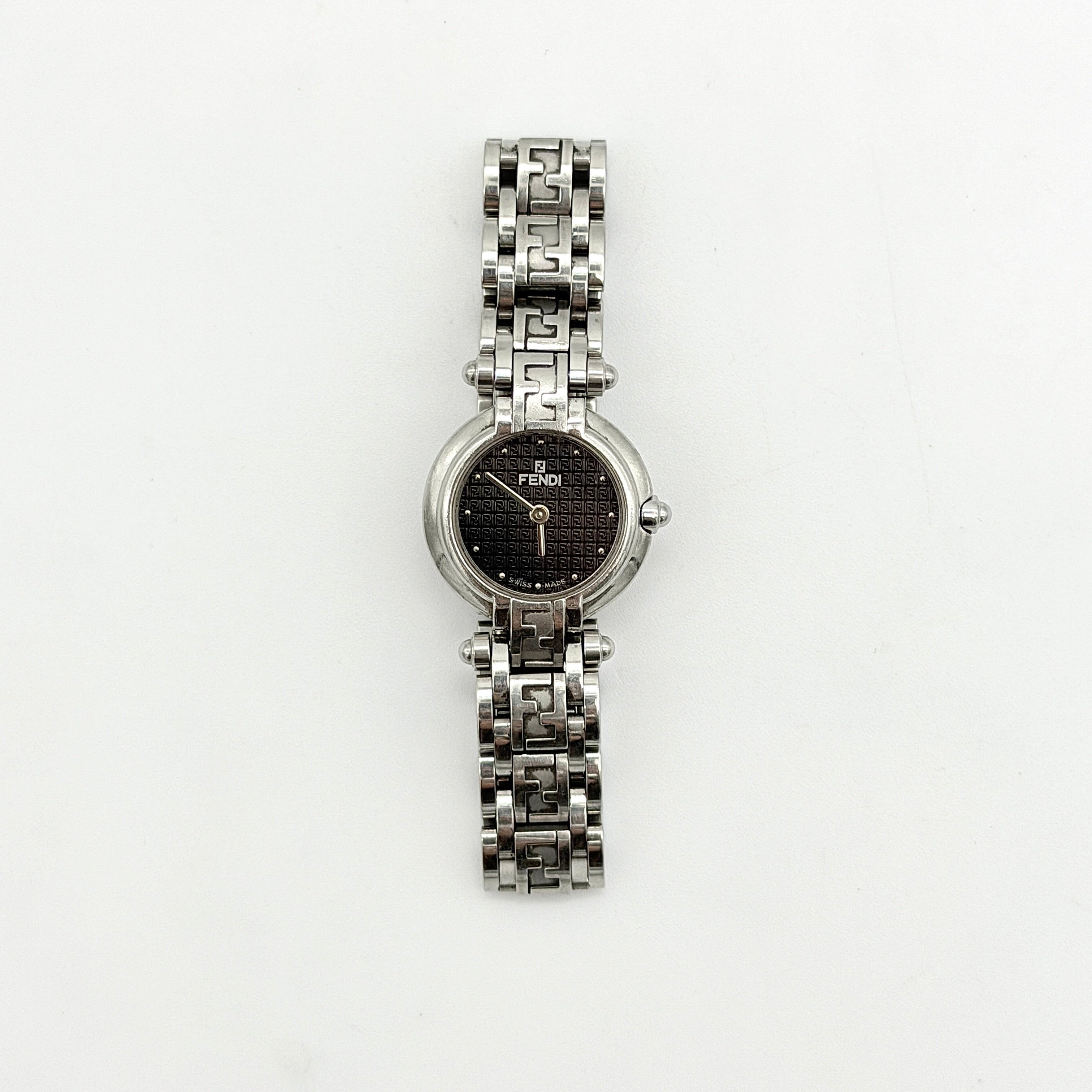 Fendi 750L FF Black Dial Stainless Steel Watch