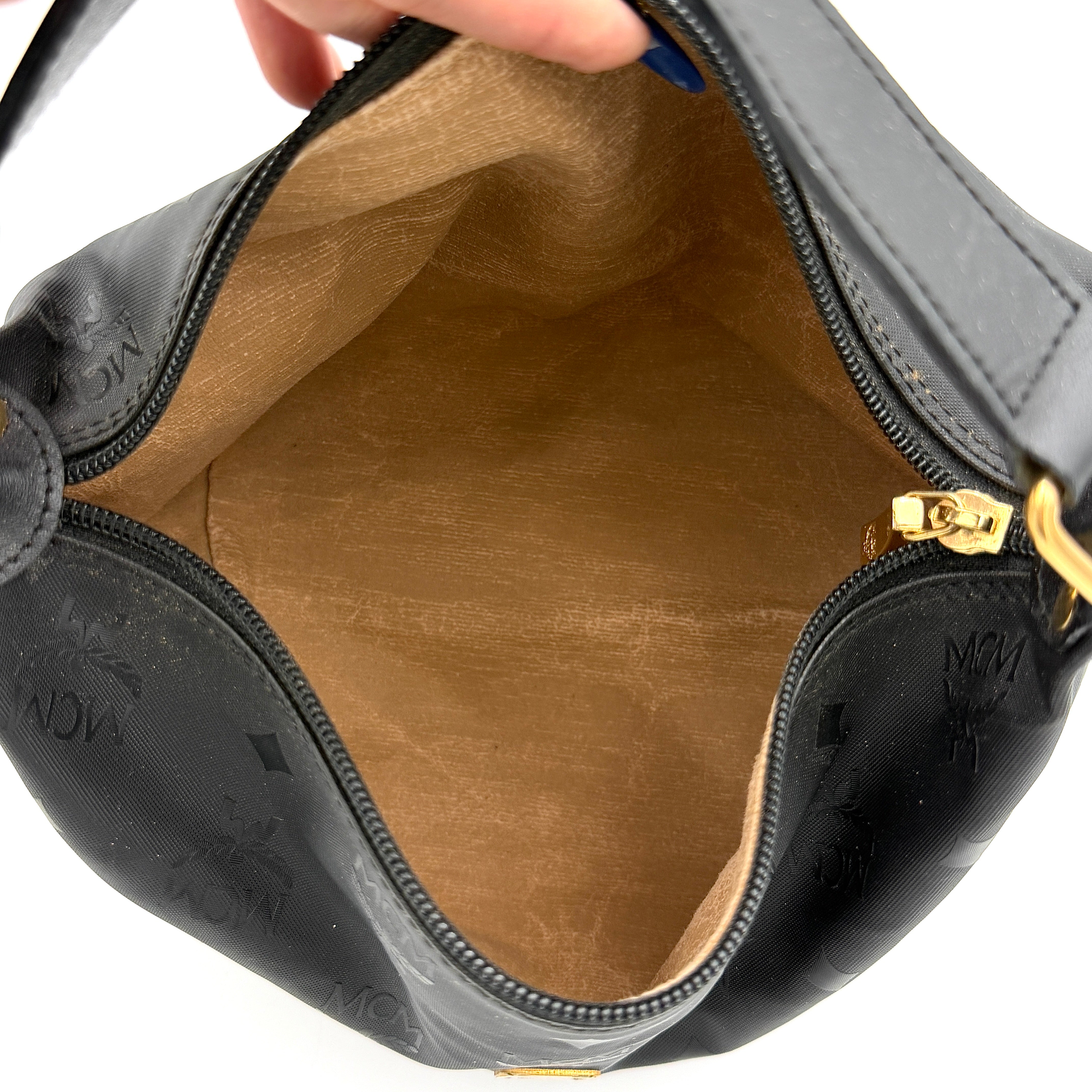 MCM Monogram Hobo Shoulder Bag Black