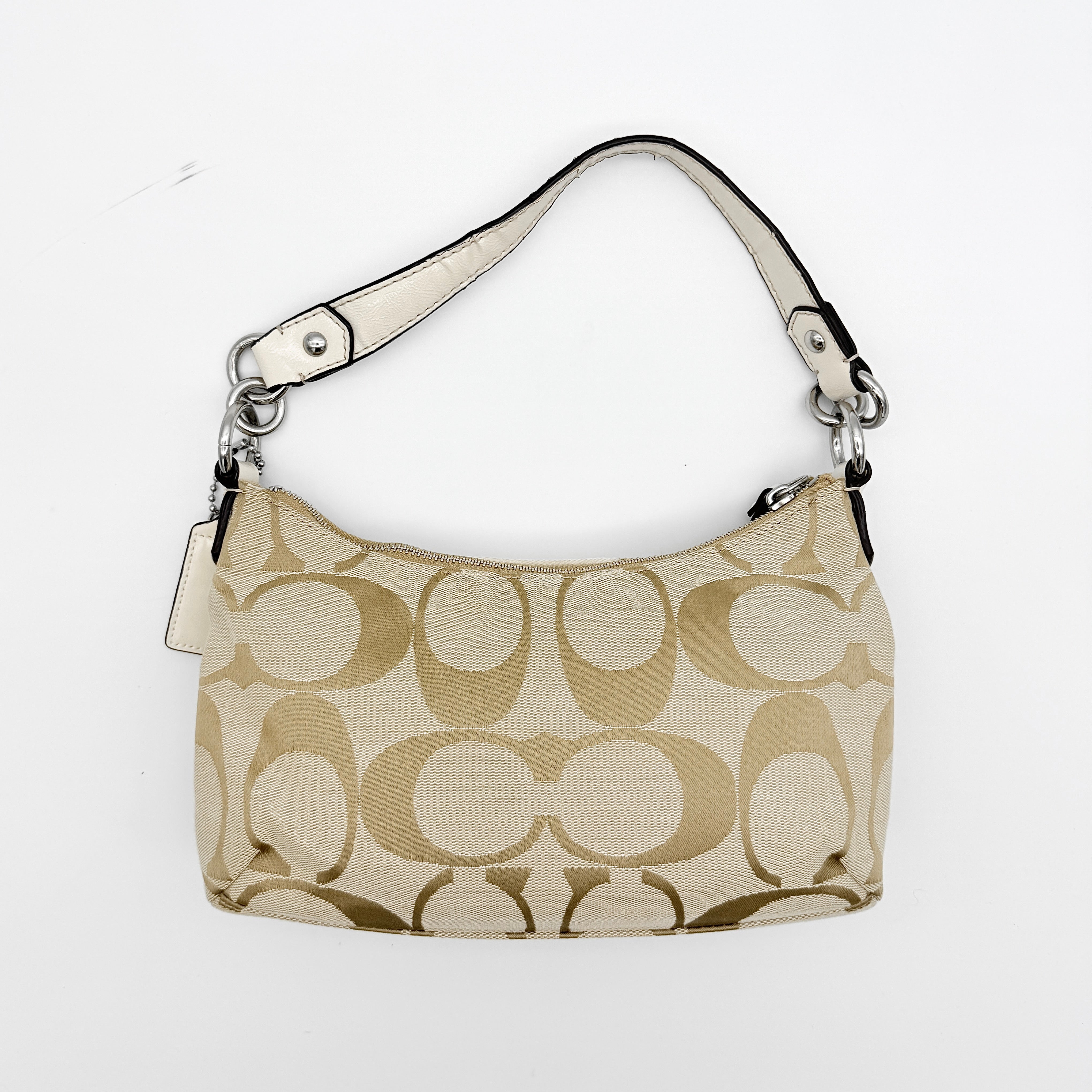 Coach 2Way Signature Stripe Shoulder Bag Beige/White